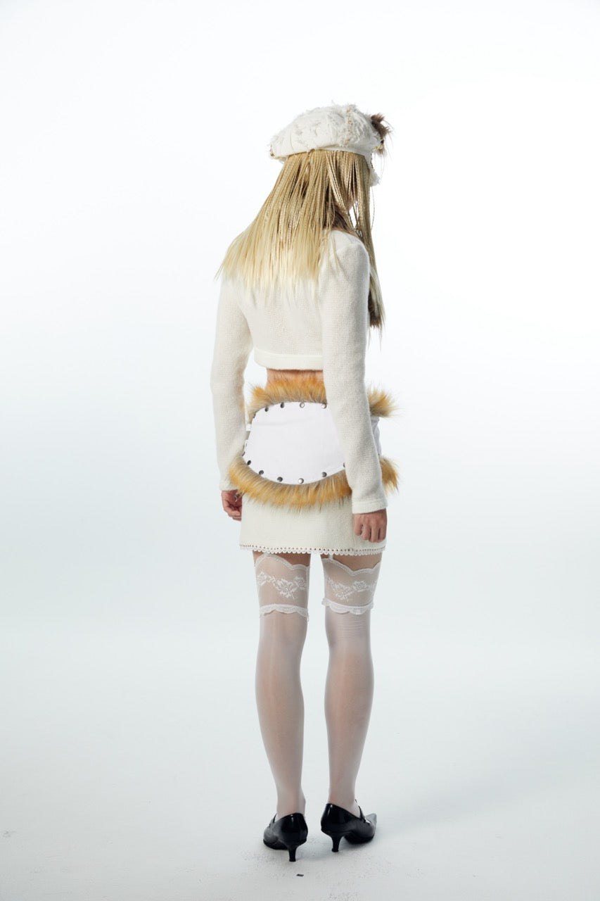 nit alcove 23AW Fur Cropped Cardigan (Black/White)