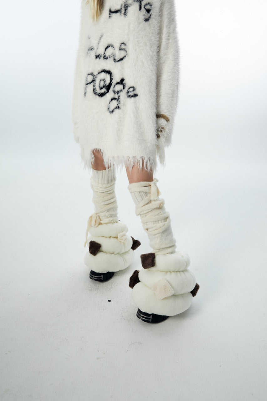nit alcove 23AW Patch Puffy Leg Warmer (Black/White)