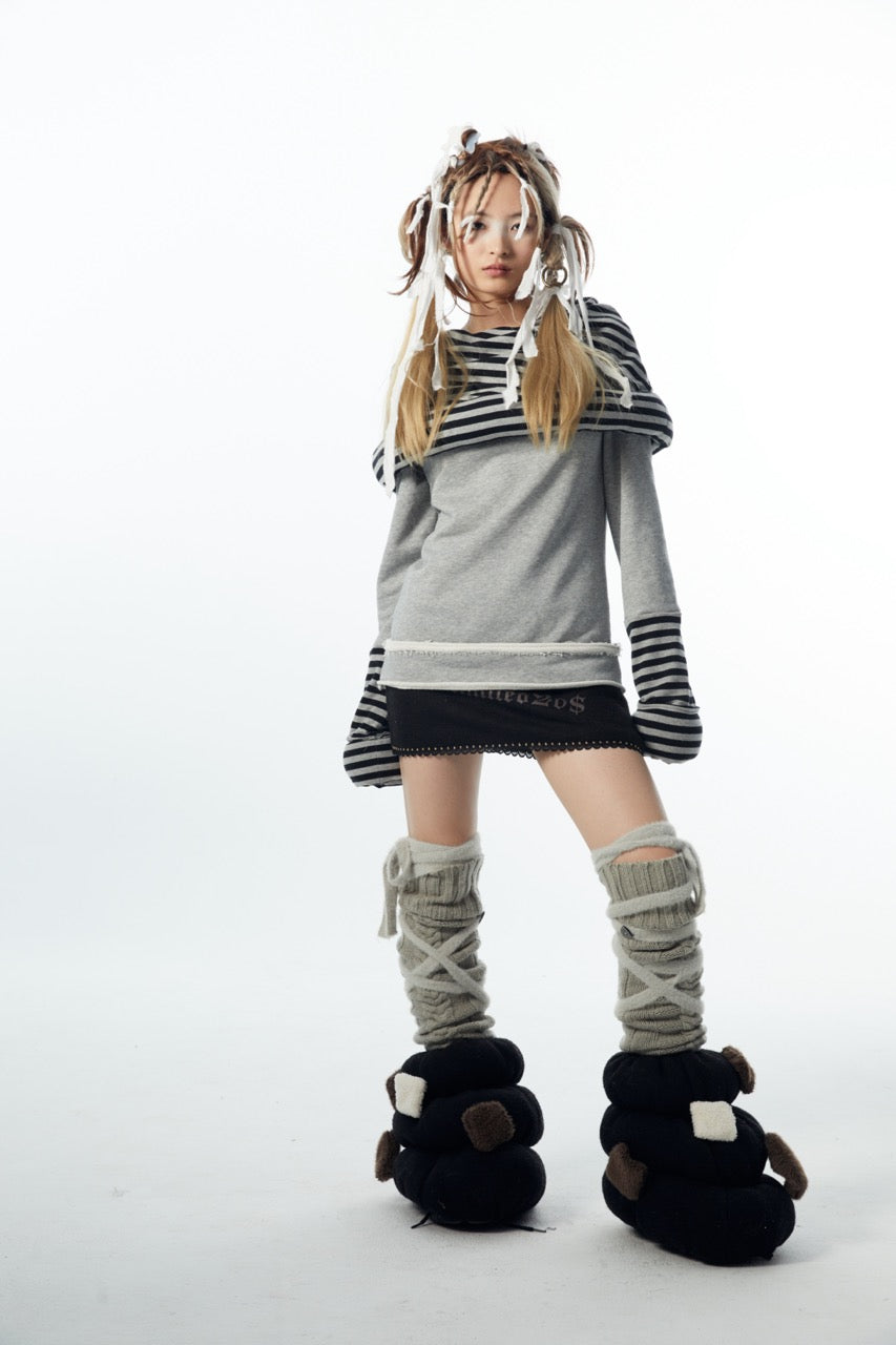 nit alcove 23AW Patch Puffy Leg Warmer (Black/White)