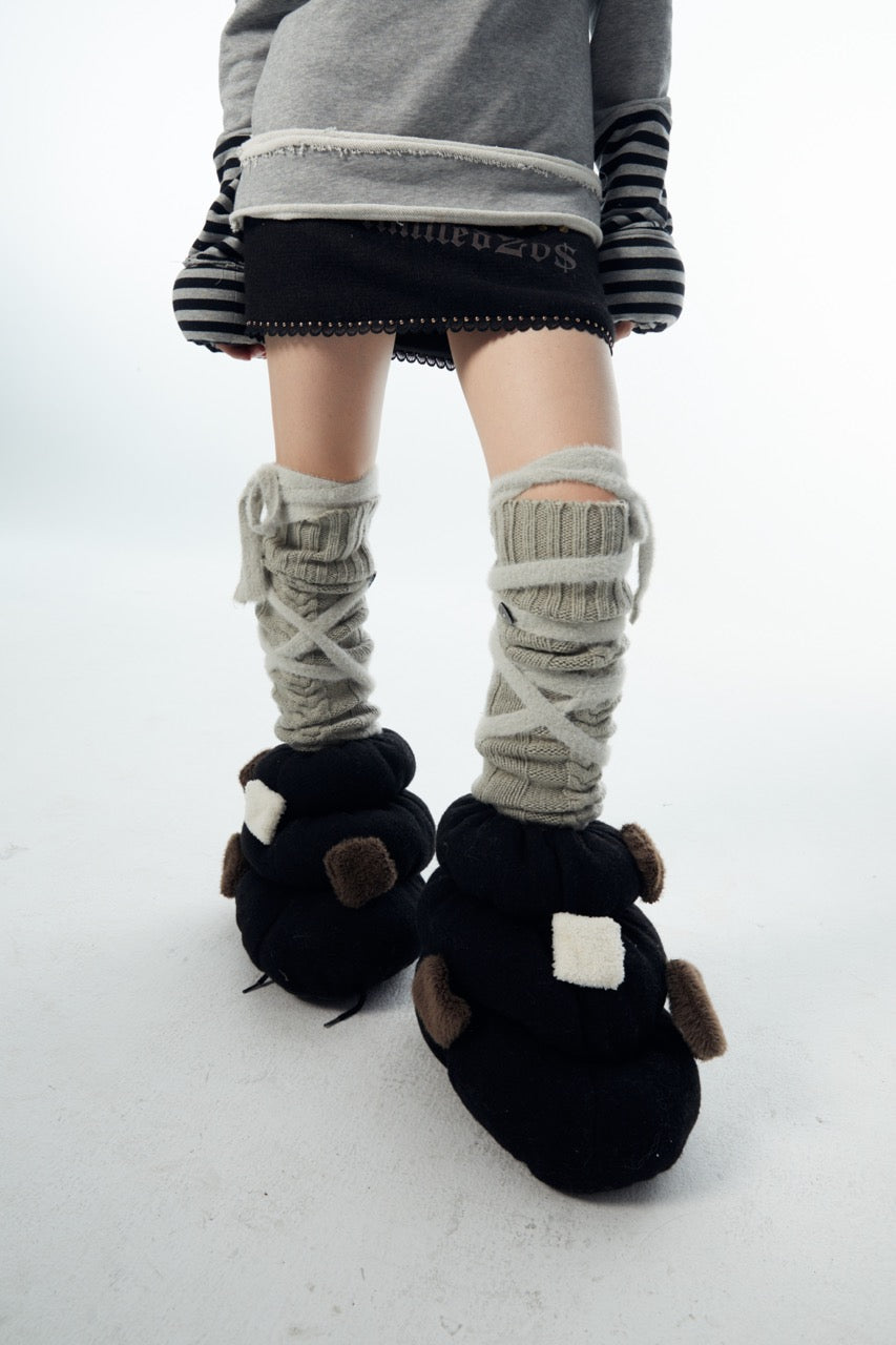 nit alcove 23AW Patch Puffy Leg Warmer (Black/White)