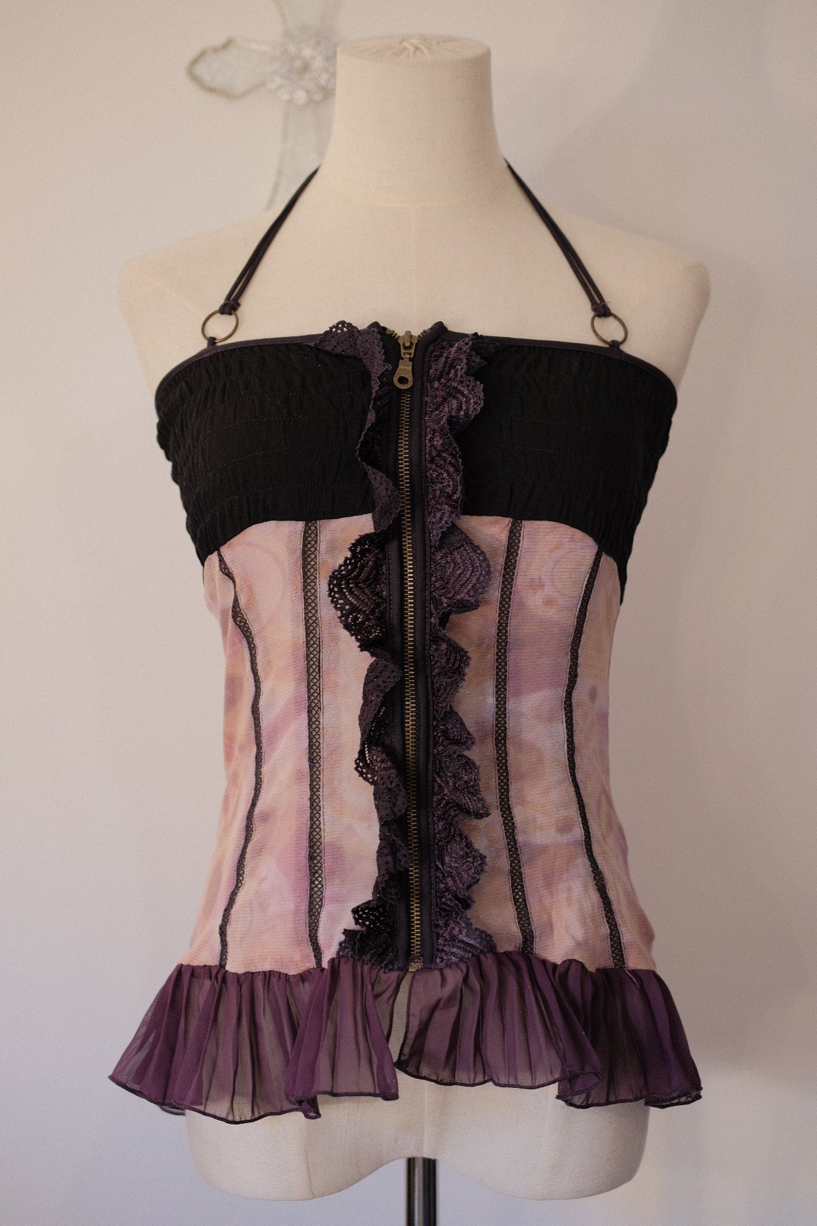OZZ ON Purple Lace Halter Top