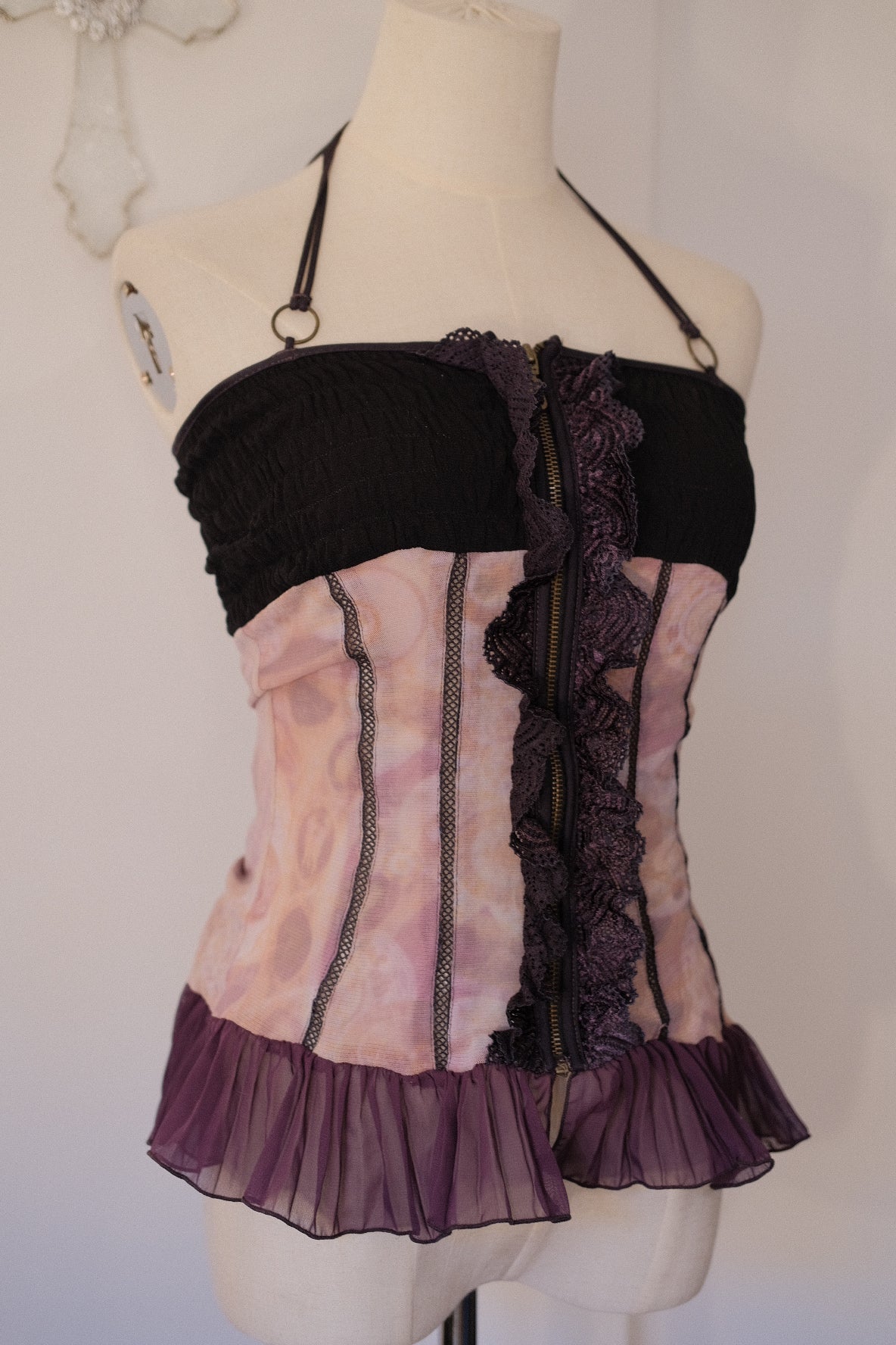 OZZ ON Purple Lace Halter Top