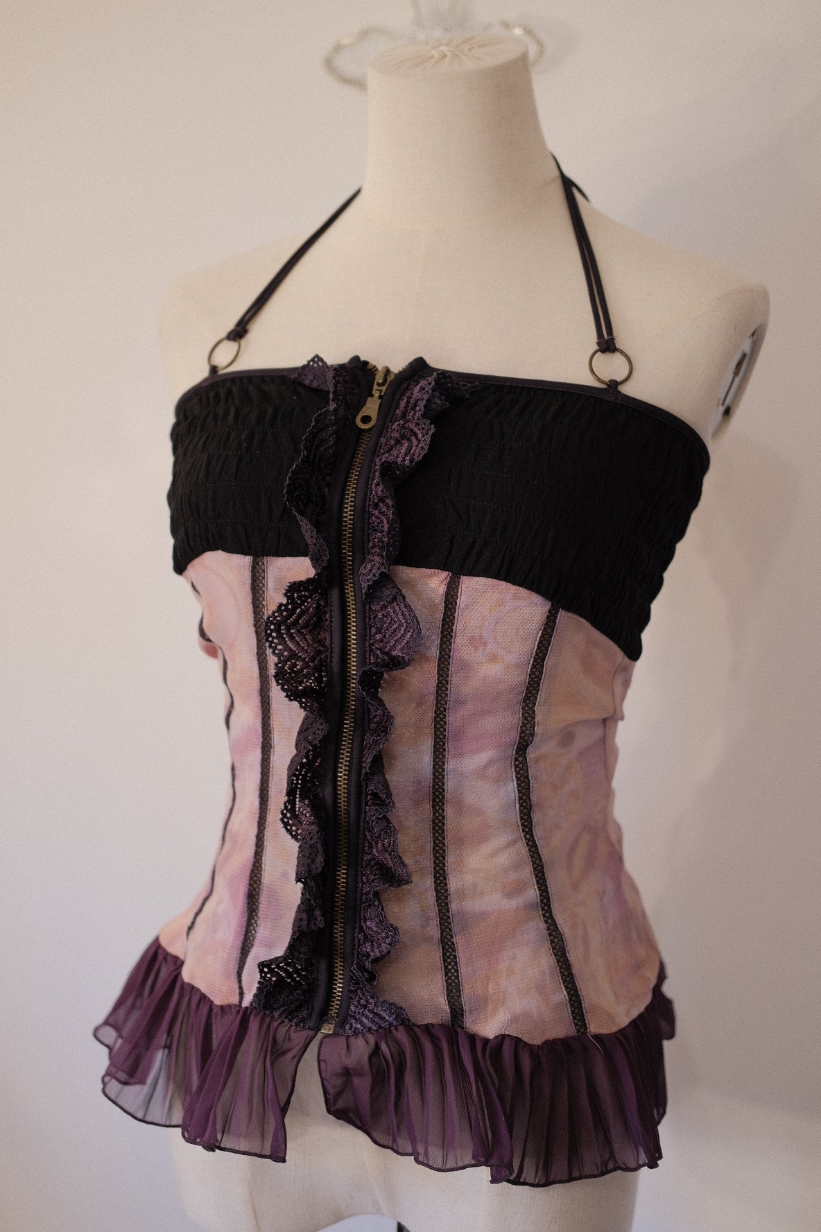 OZZ ON Purple Lace Halter Top