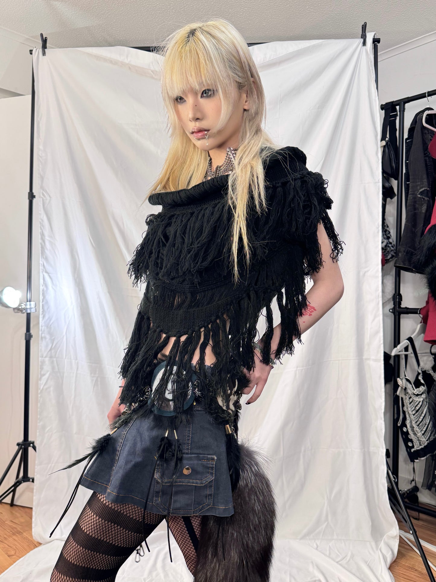 Moonage Devilment Tassel Scarf with Hood