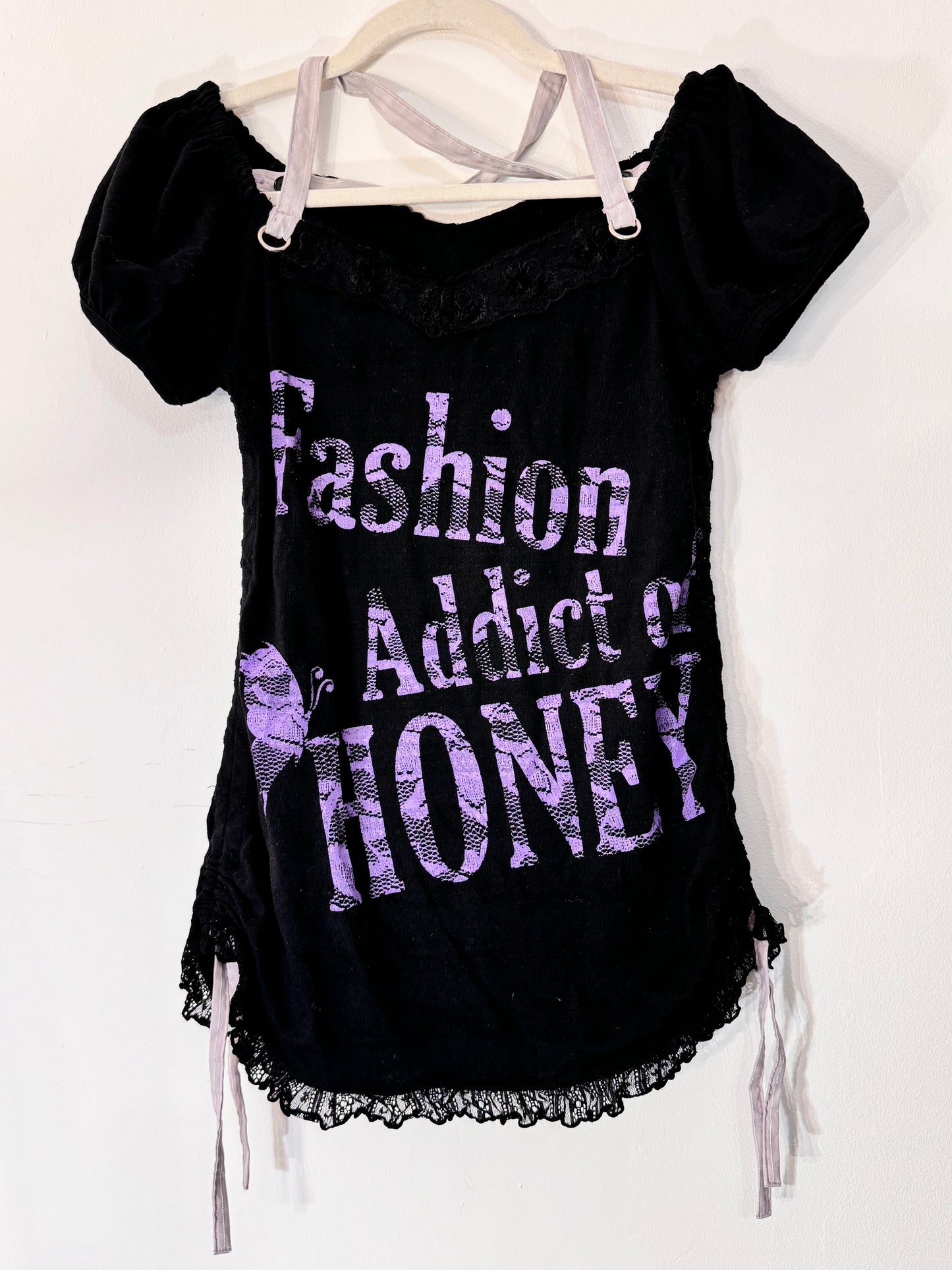 h.Naoto Letter Print Lace Top