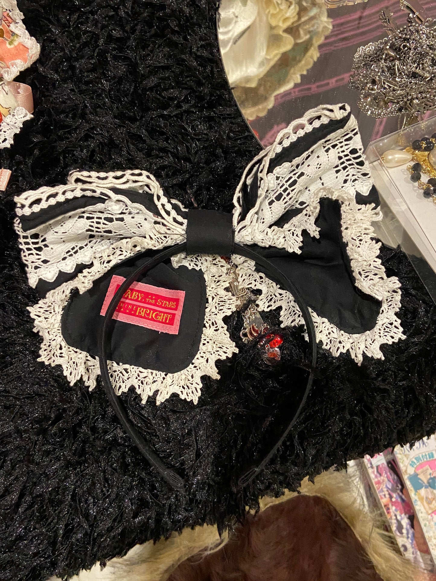 Baby the Stars Shine Bright Black Lace Bow Headband