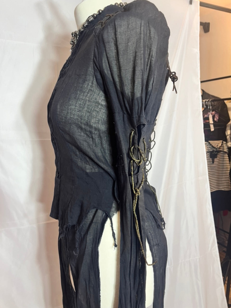 alice auaa Lace Up Black Mesh Shirt