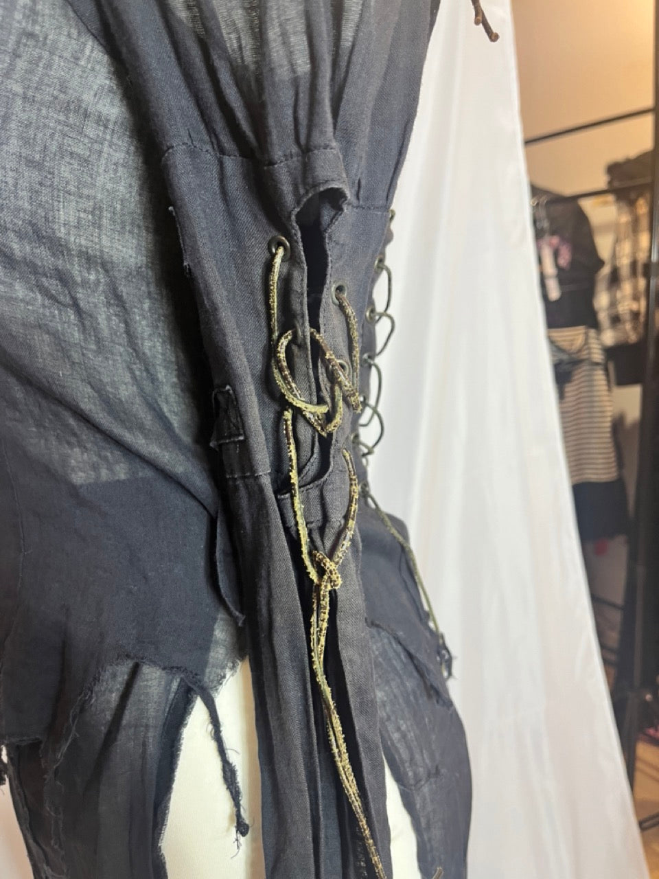alice auaa Lace Up Black Mesh Shirt