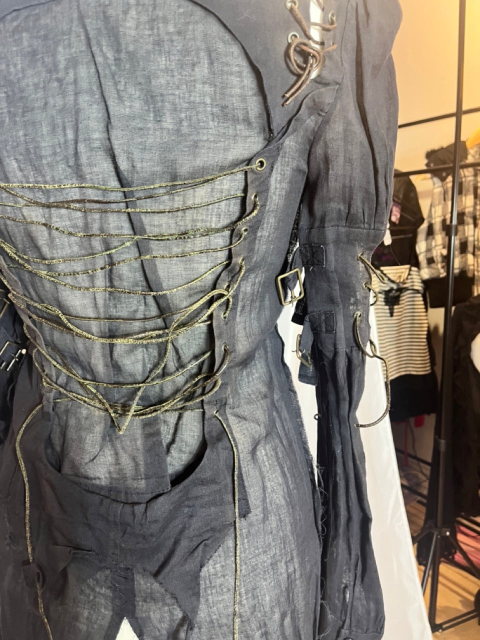 alice auaa Lace Up Black Mesh Shirt