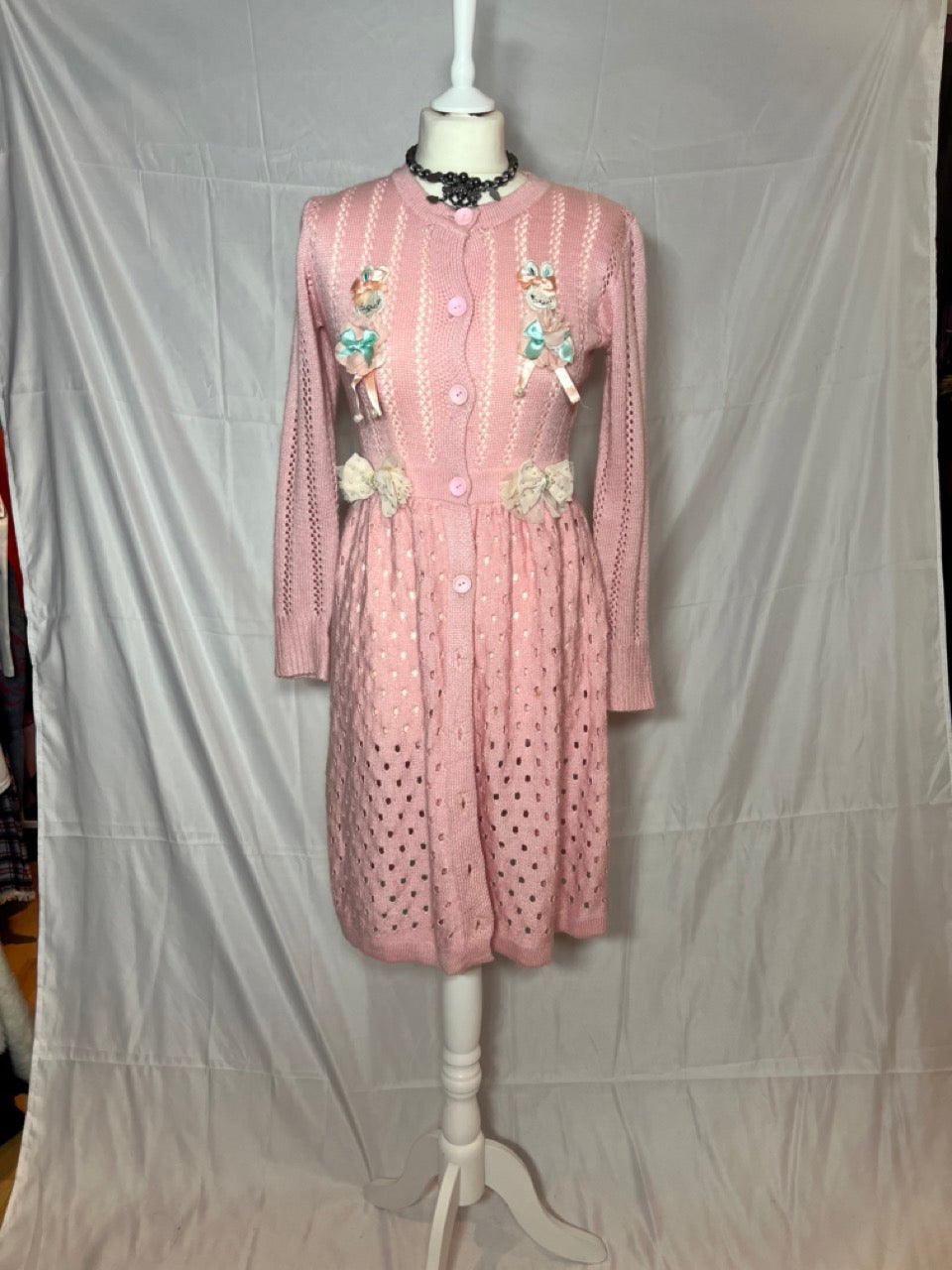 Pink Bow Long Cardigan