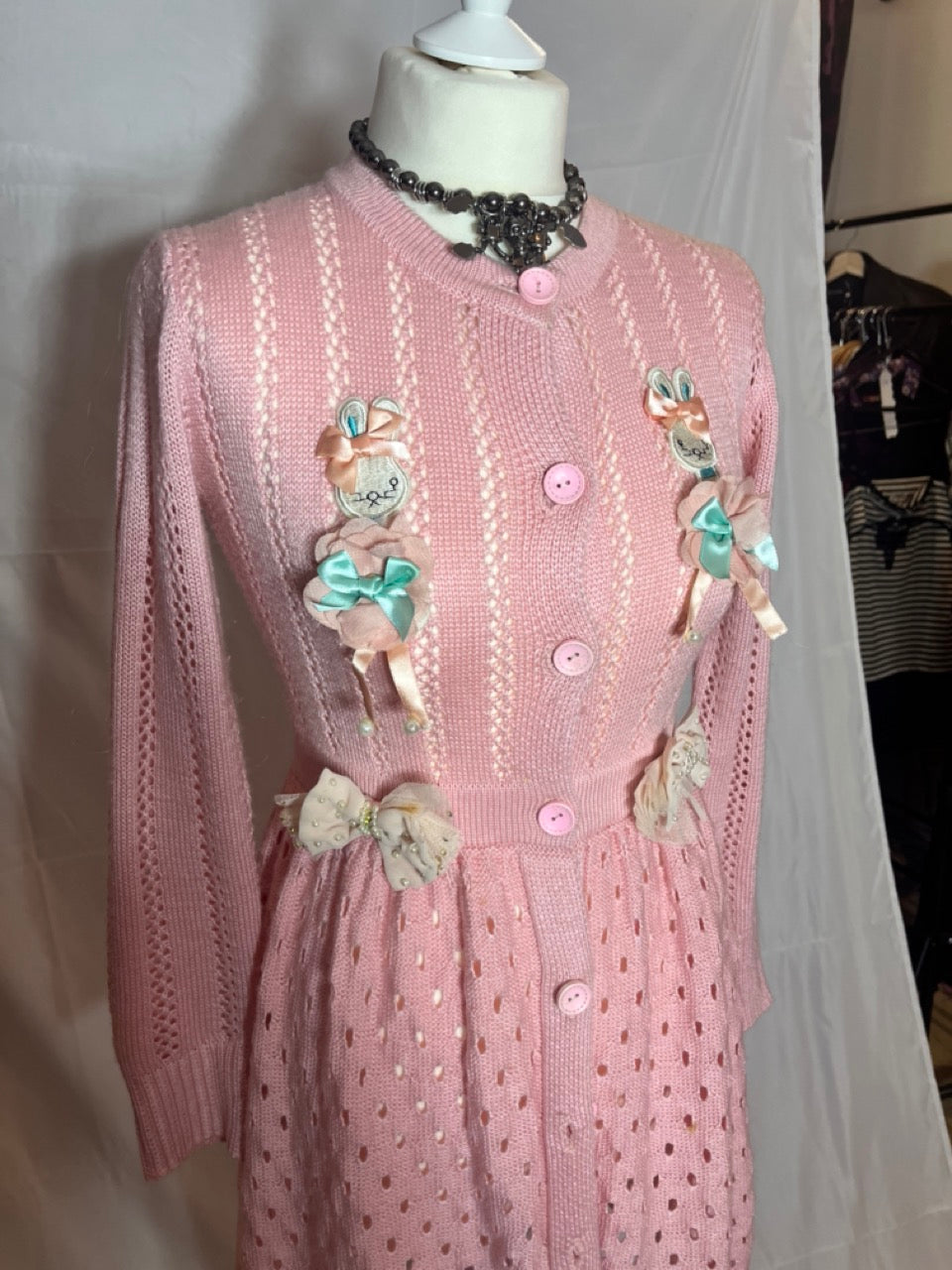Pink Bow Long Cardigan