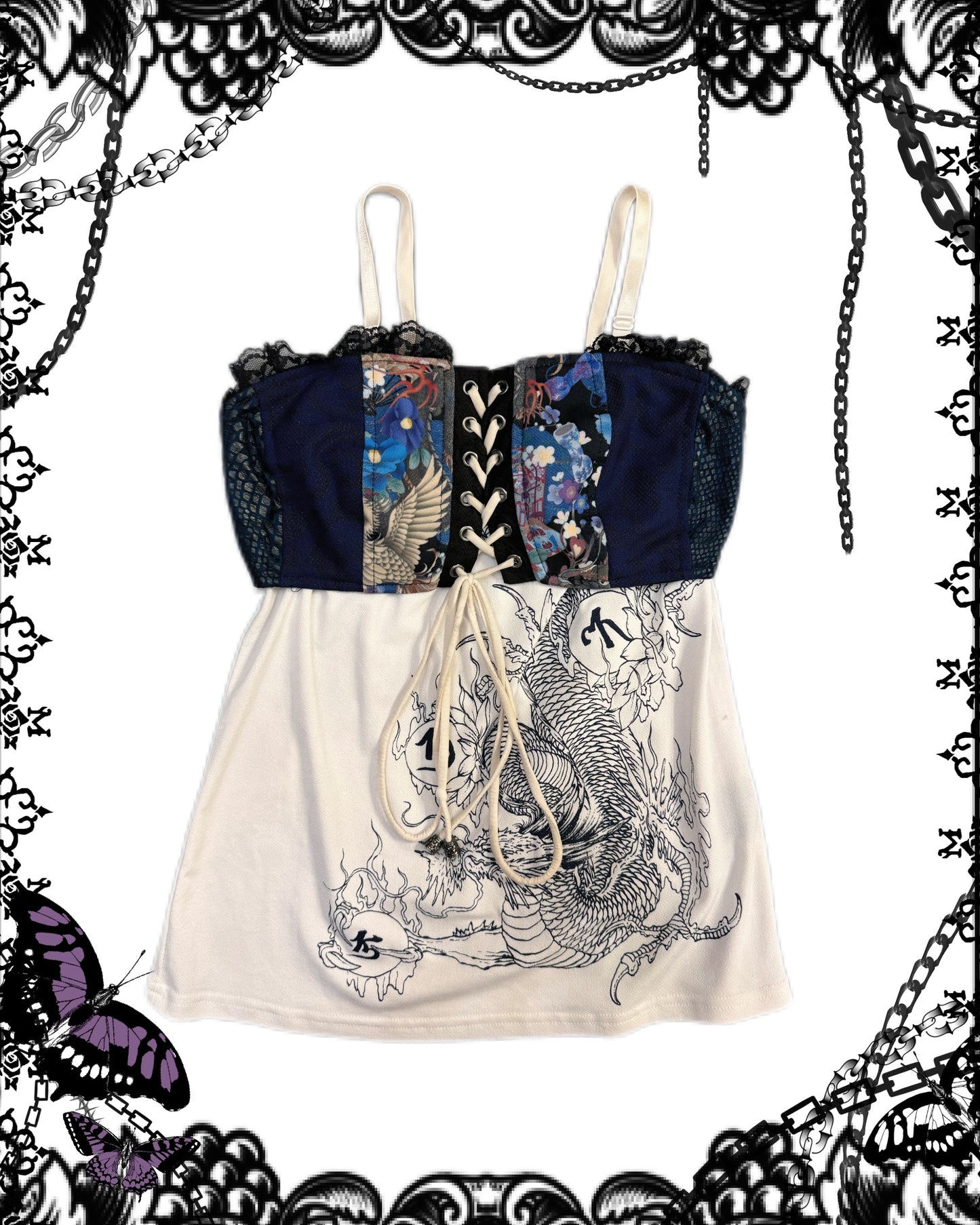 Qutie Frash Dragon Print Lace Up Tank Top