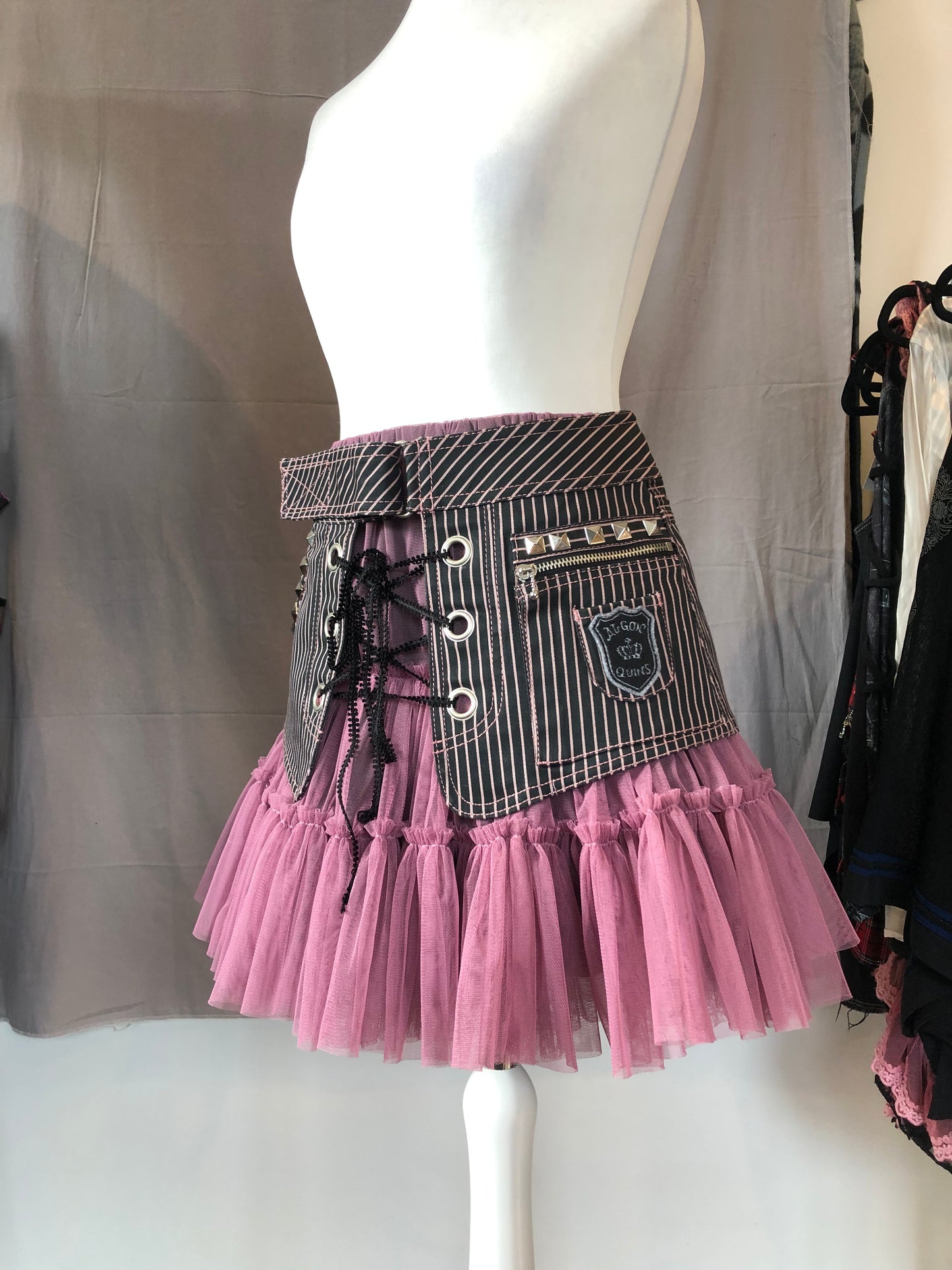 Algonquins Strips Denim Mesh Skirt