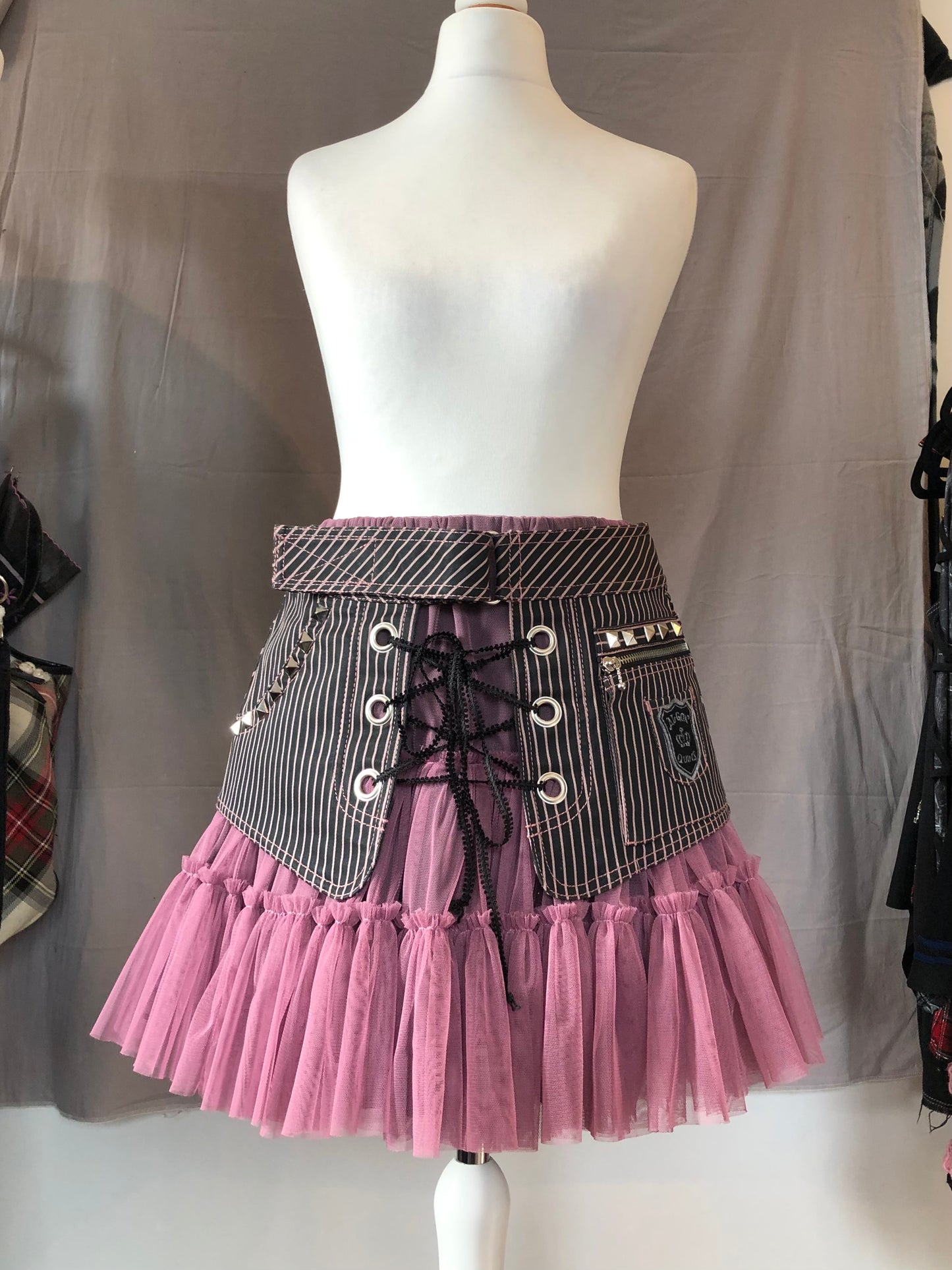 Algonquins Strips Denim Mesh Skirt