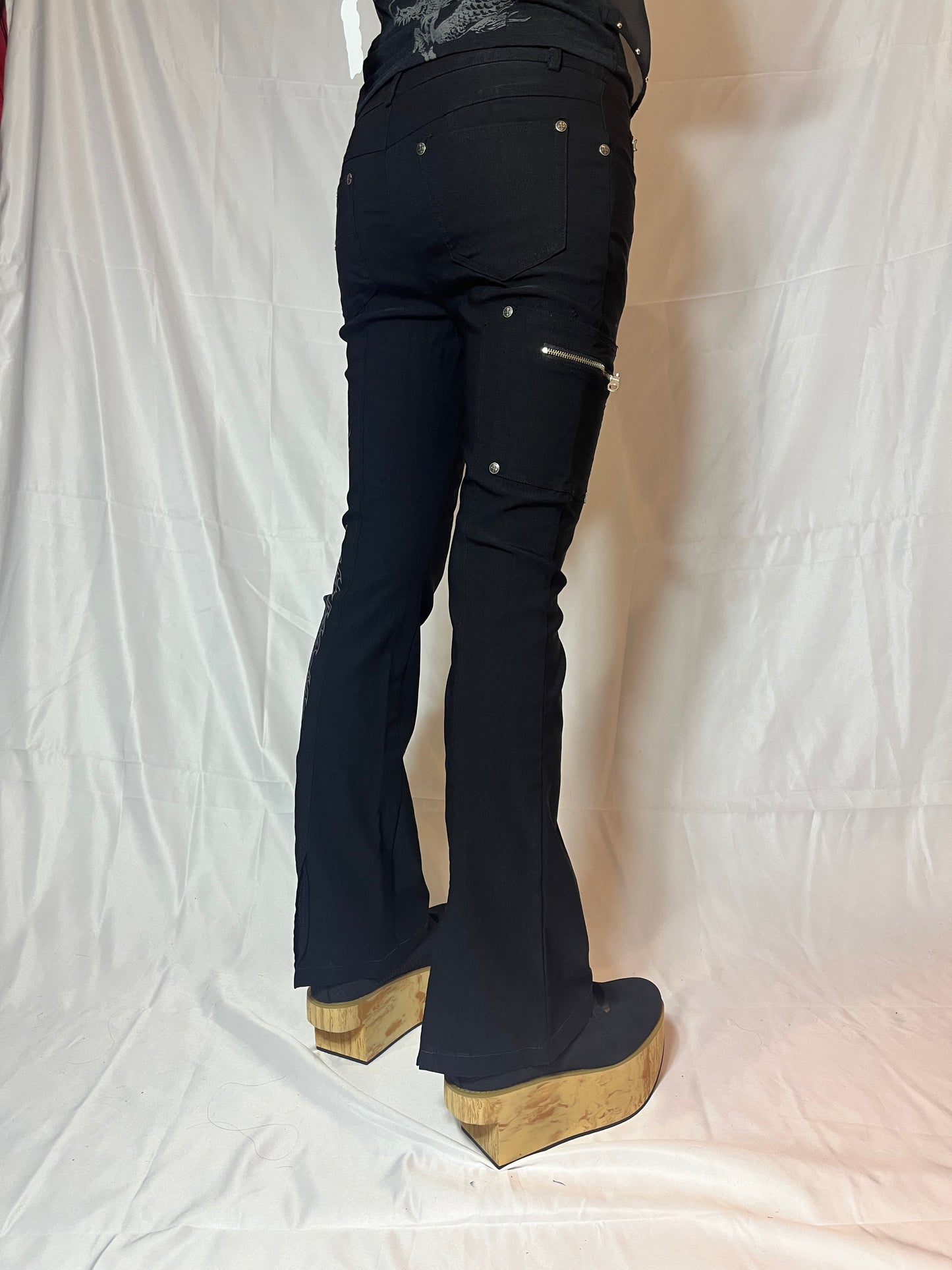 OZZ Croce Dragon Print Black Pants
