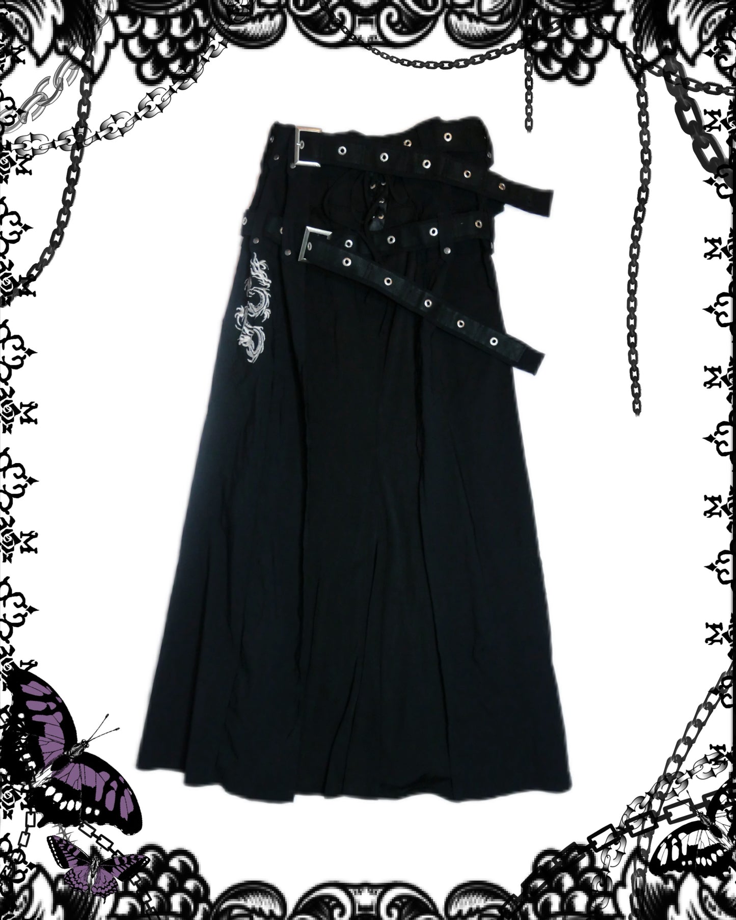 OZZ Croce Double Belts 2-Layers Dragon Maxi Skirt