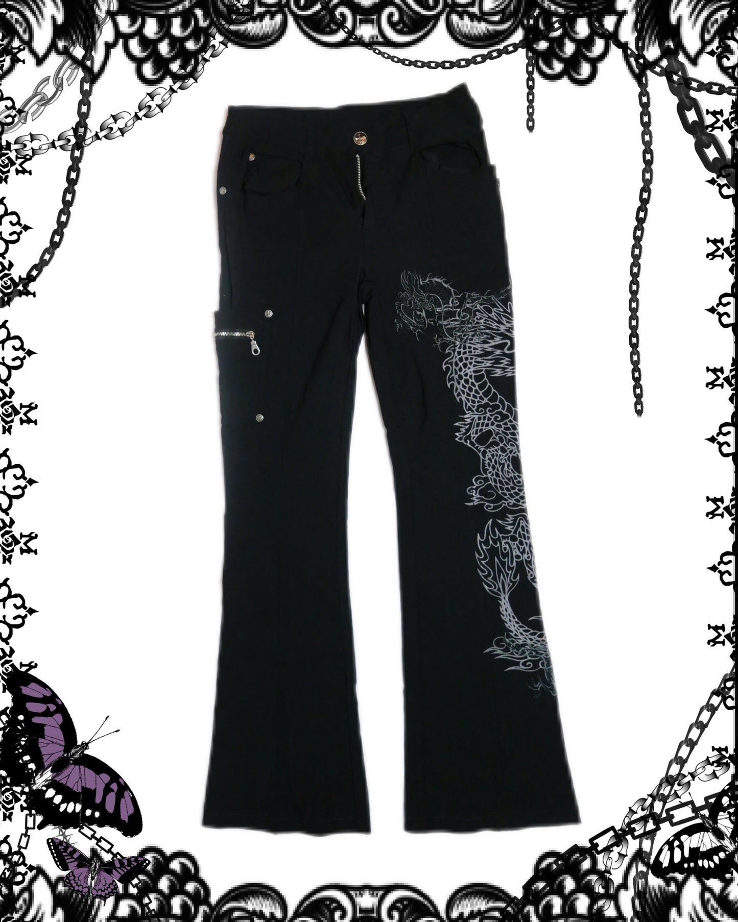 OZZ Croce Dragon Print Black Pants