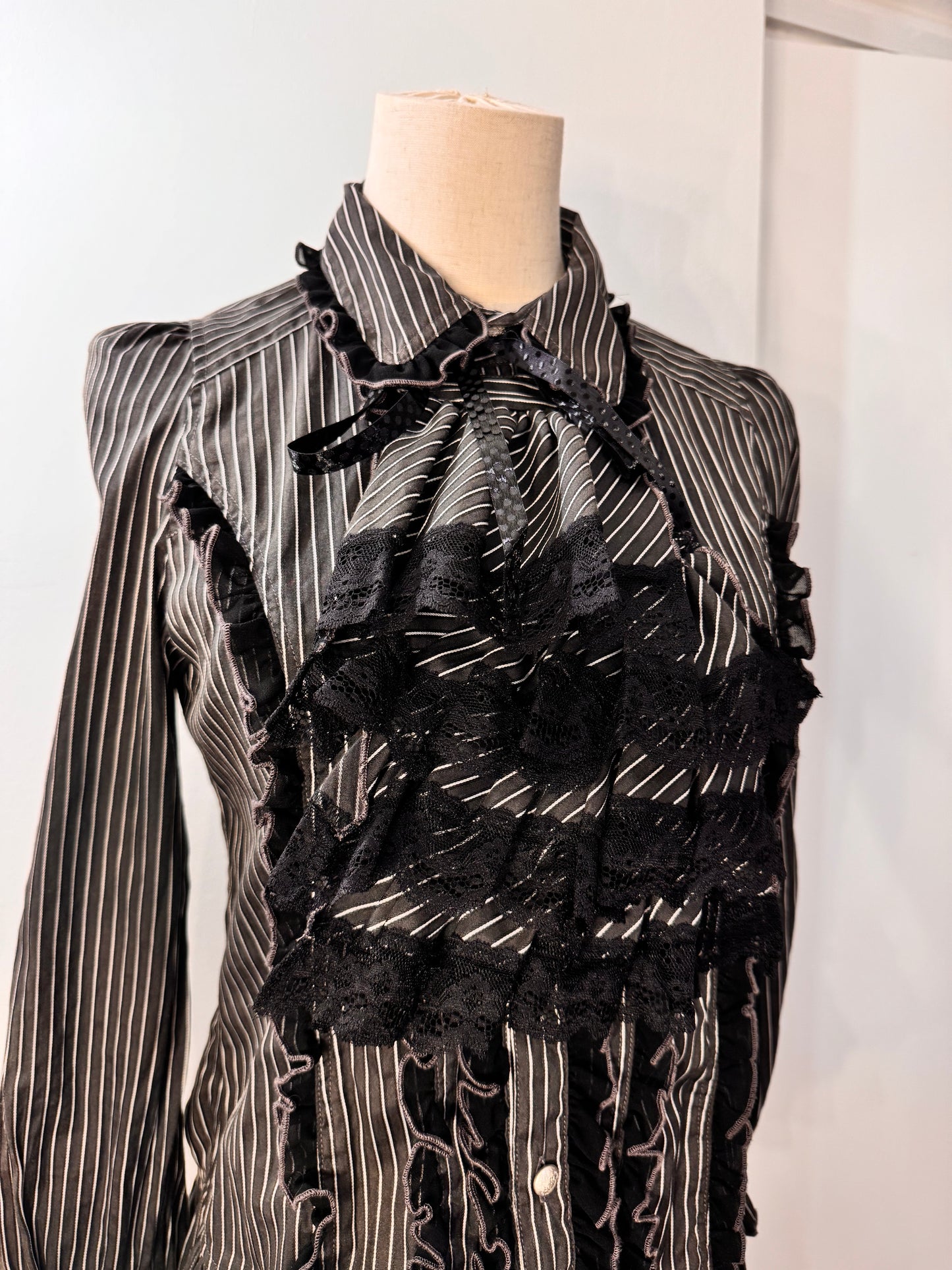 Algonquins Ruffle Bib Stripe Button-Up Shirt