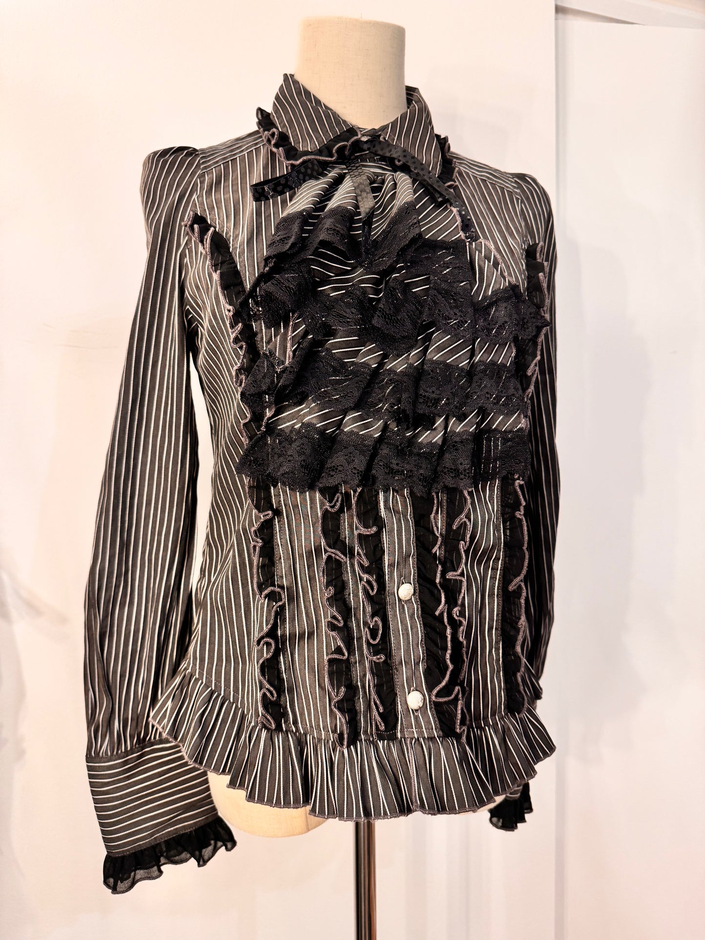 Algonquins Ruffle Bib Stripe Button-Up Shirt