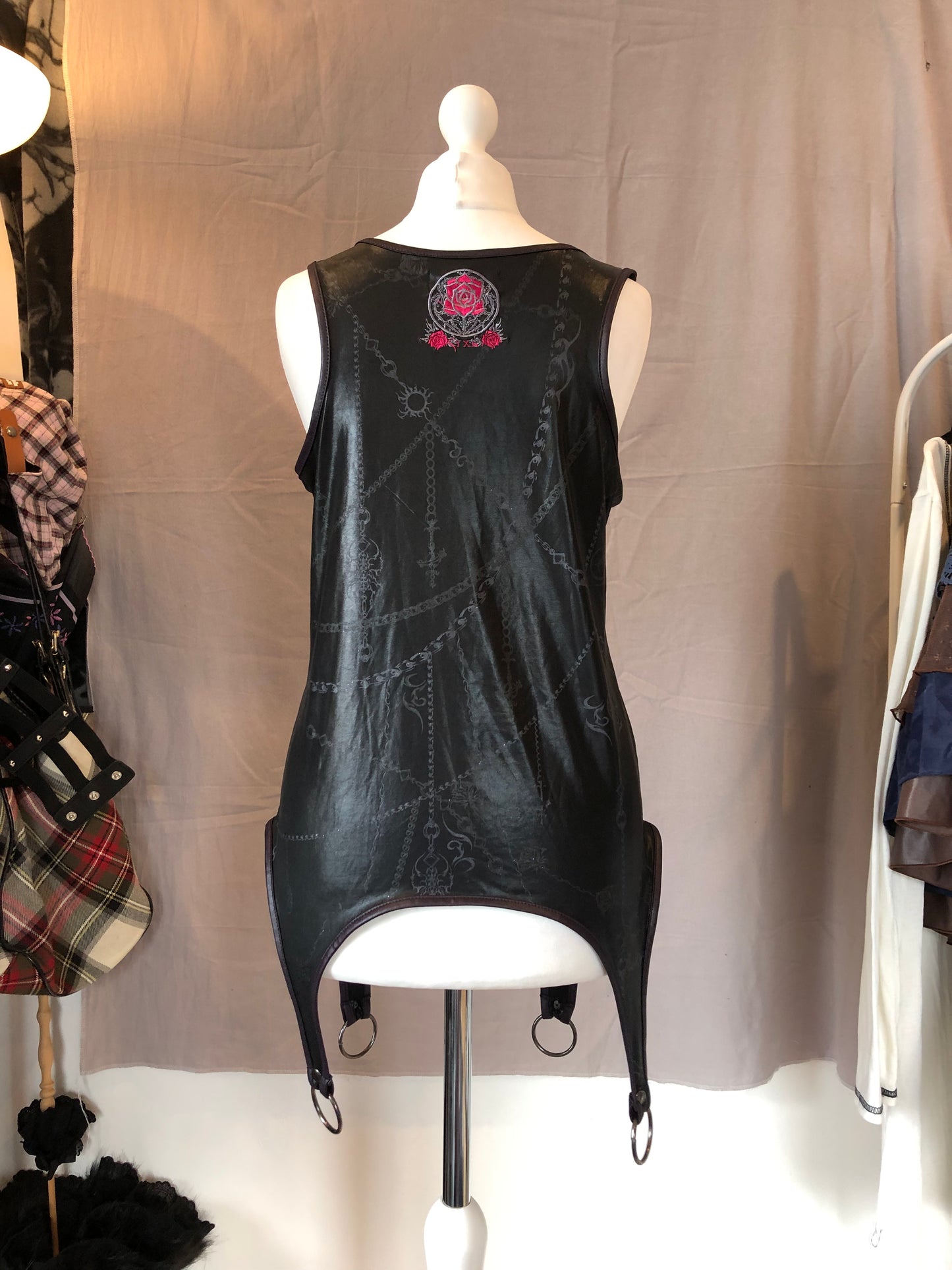 Sixth Chain Print Leather Tank Top