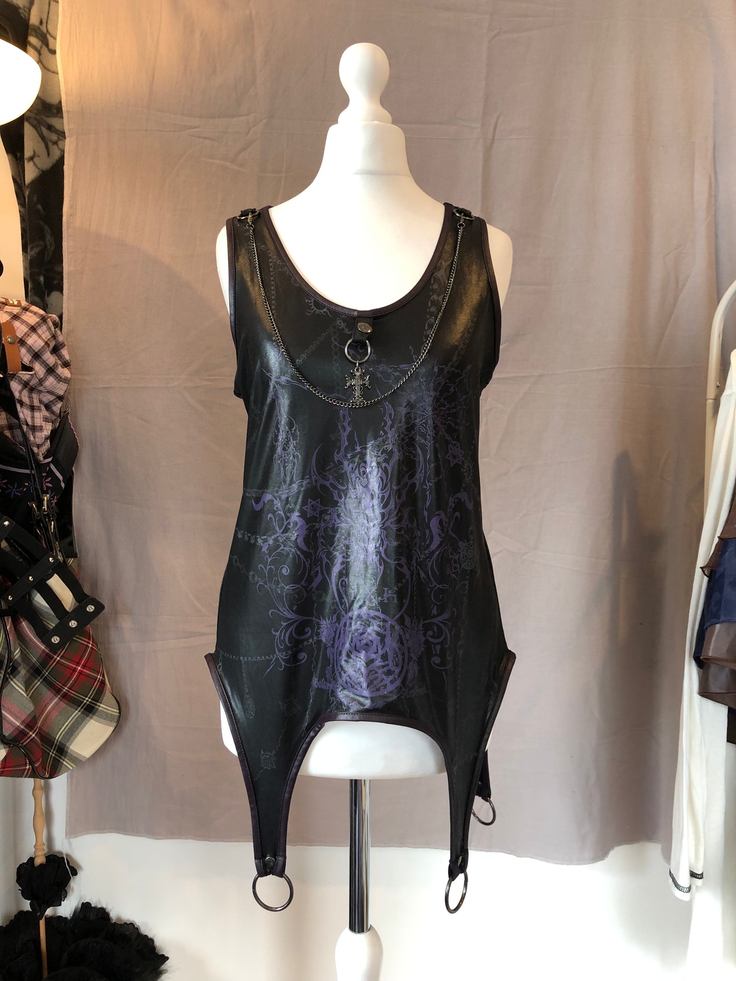 Sixth Chain Print Leather Tank Top