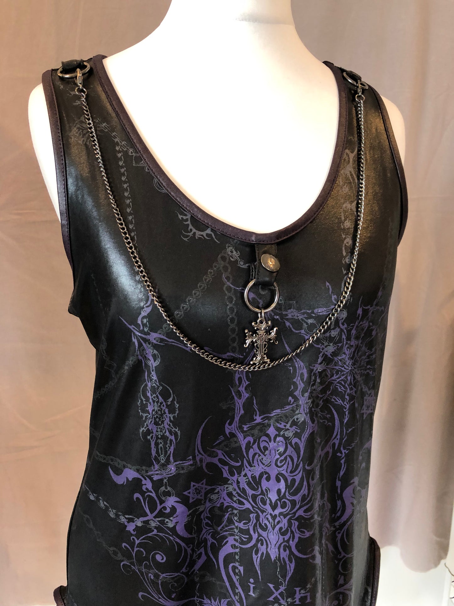 Sixth Chain Print Leather Tank Top