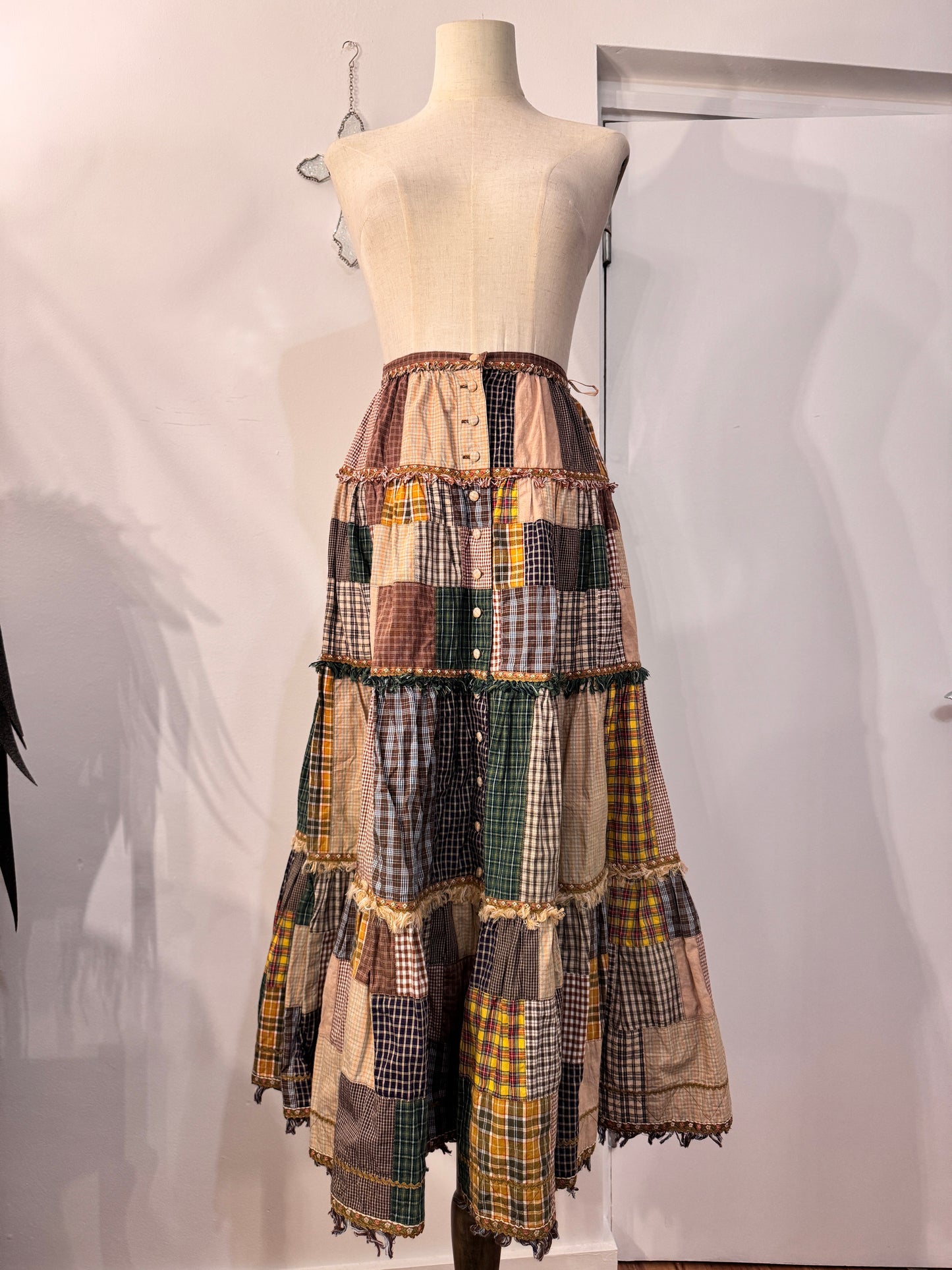 pink house Plaid Patch Maxi Skirt