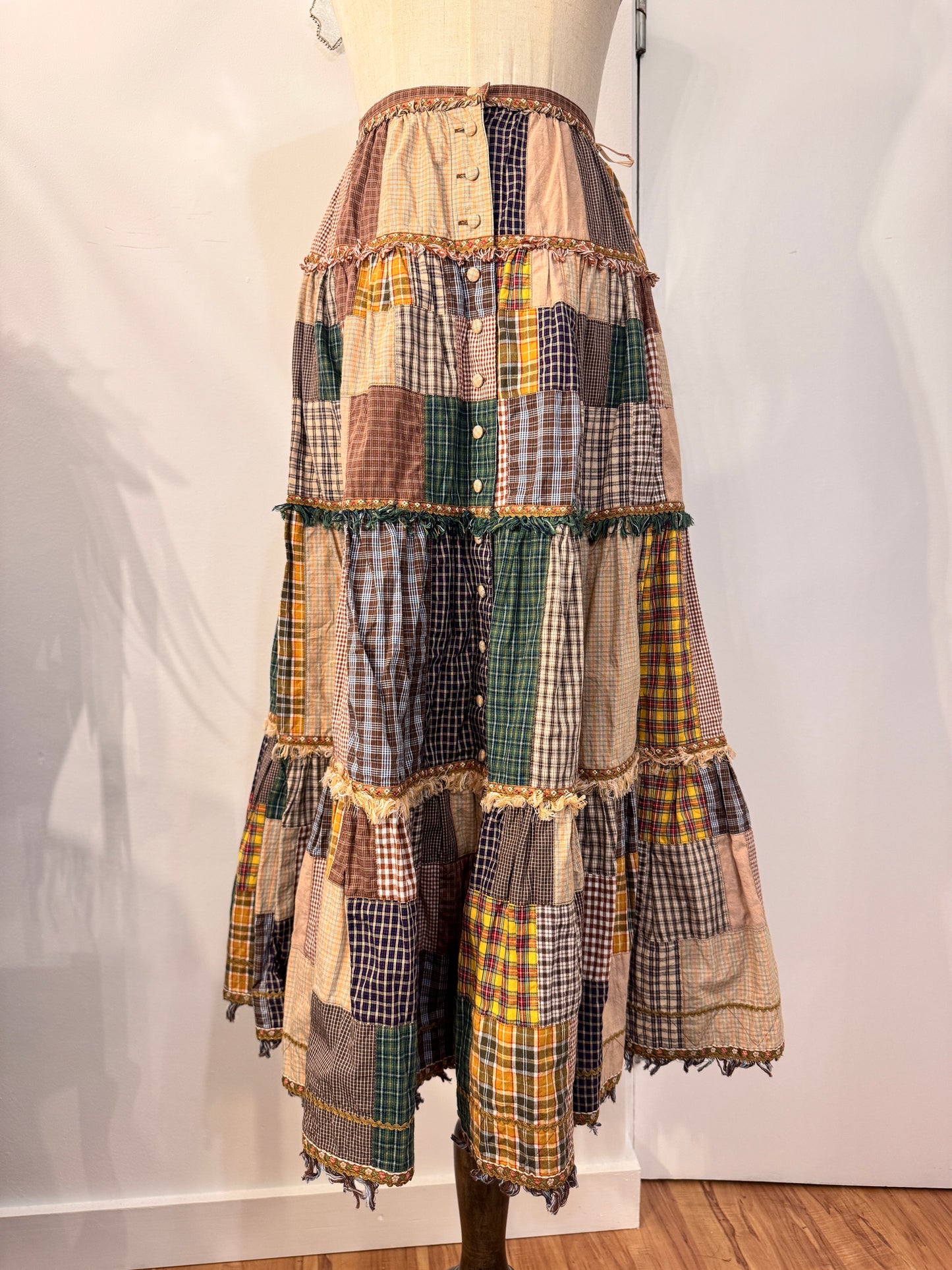pink house Plaid Patch Maxi Skirt