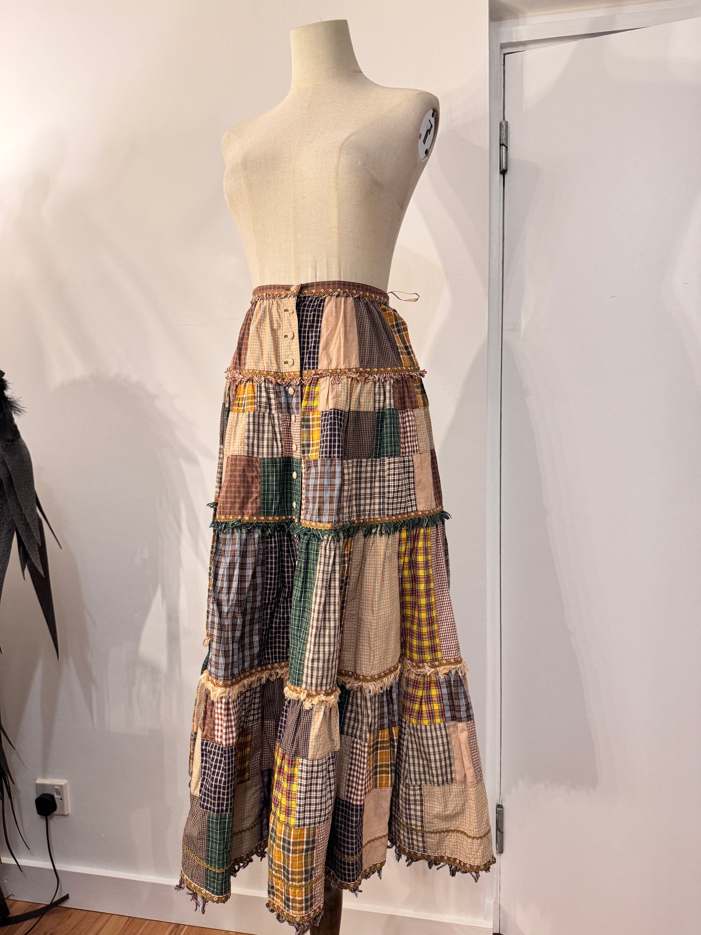 pink house Plaid Patch Maxi Skirt
