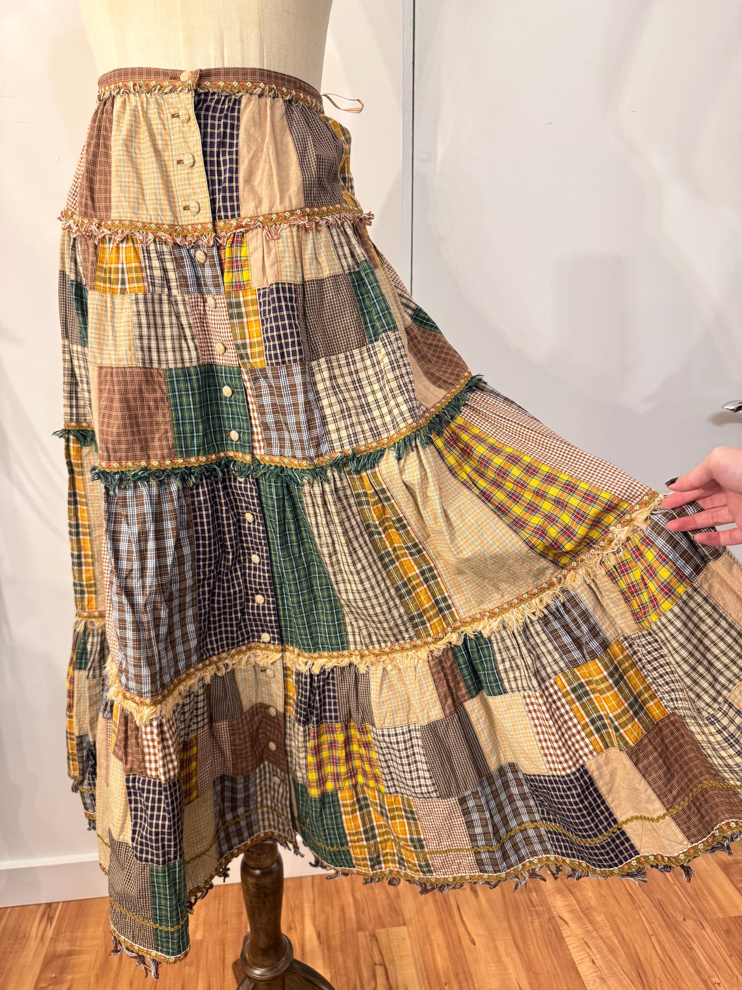 pink house Plaid Patch Maxi Skirt