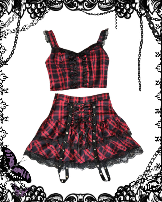 Gothpunk Plaid Tank Top and Skirt Set