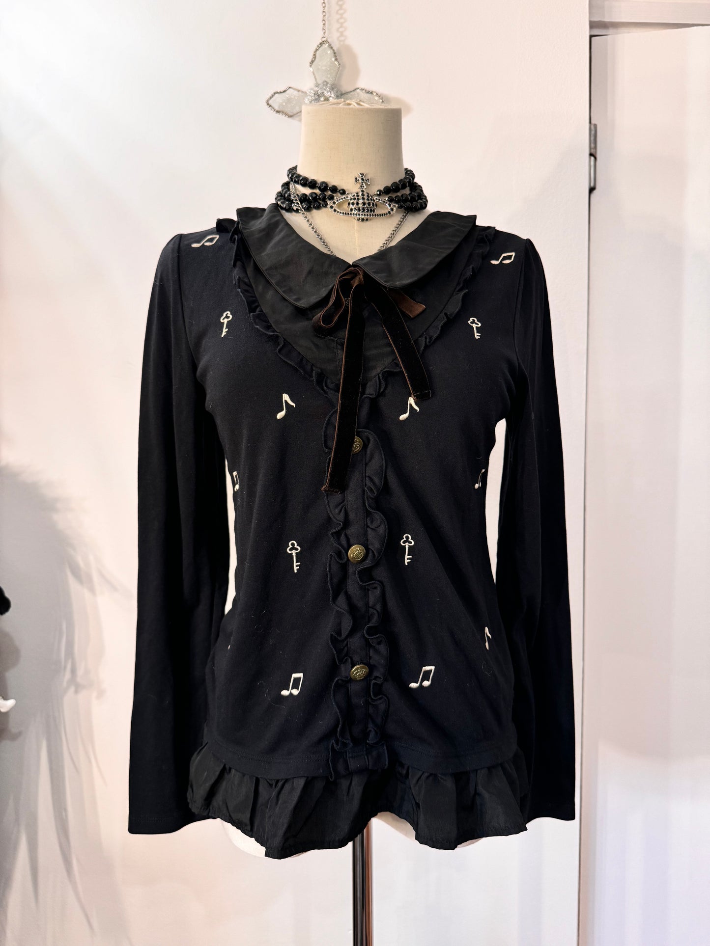 Axes Femme Musical Notes Print Button-Up Top