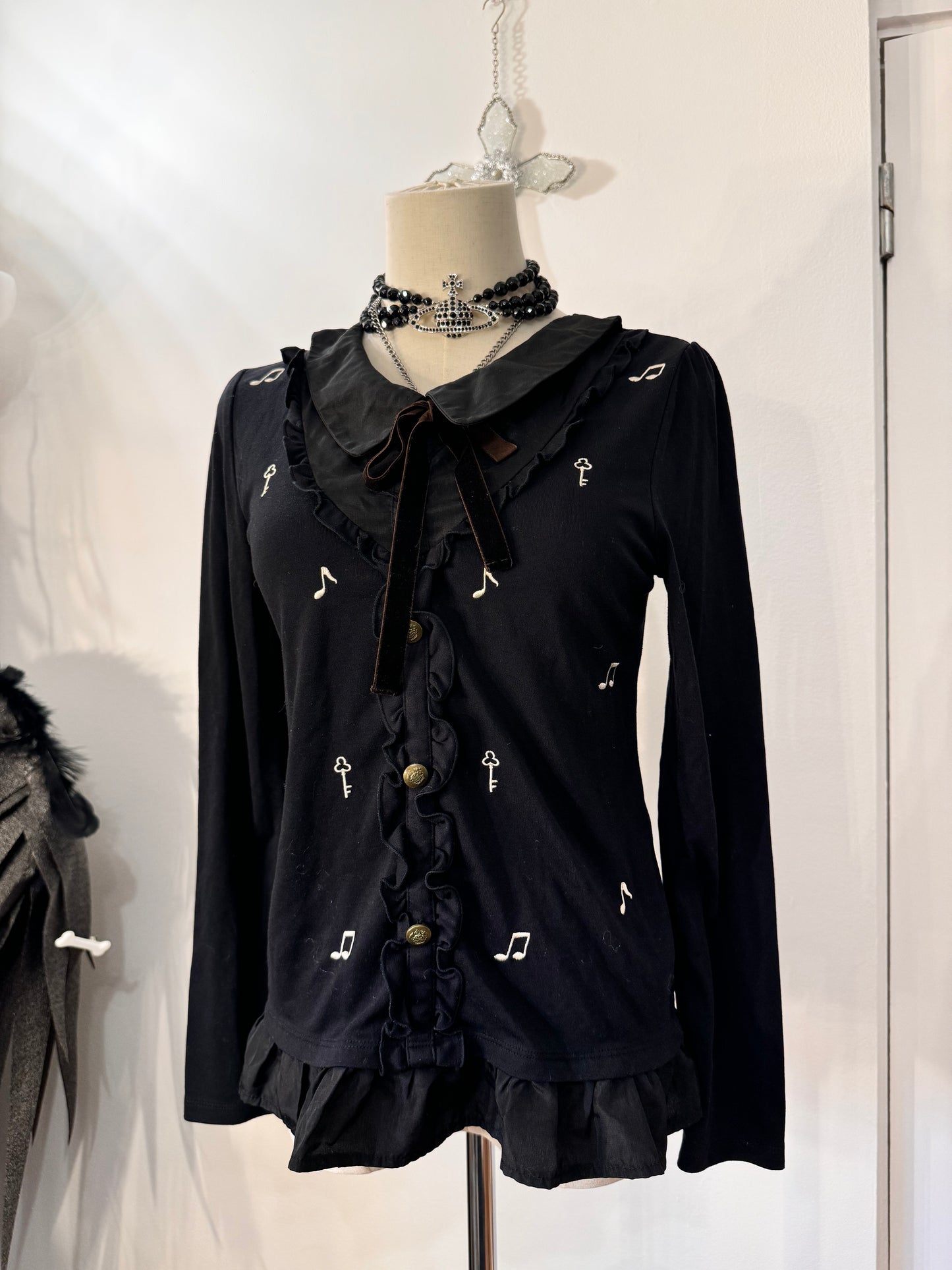 Axes Femme Musical Notes Print Button-Up Top