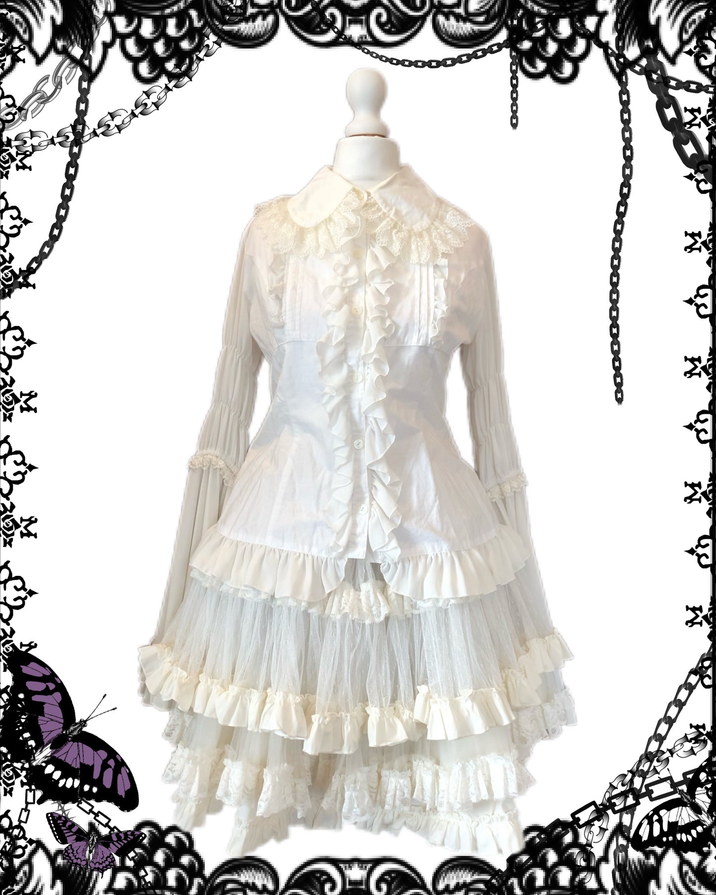 Atelier Pierrot Button-Up Hime-Sleeves Ruffle Blouse