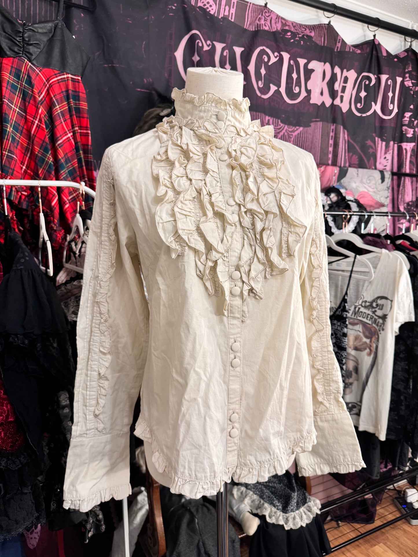 Axes Femme Ruffle Button-Up Shirt