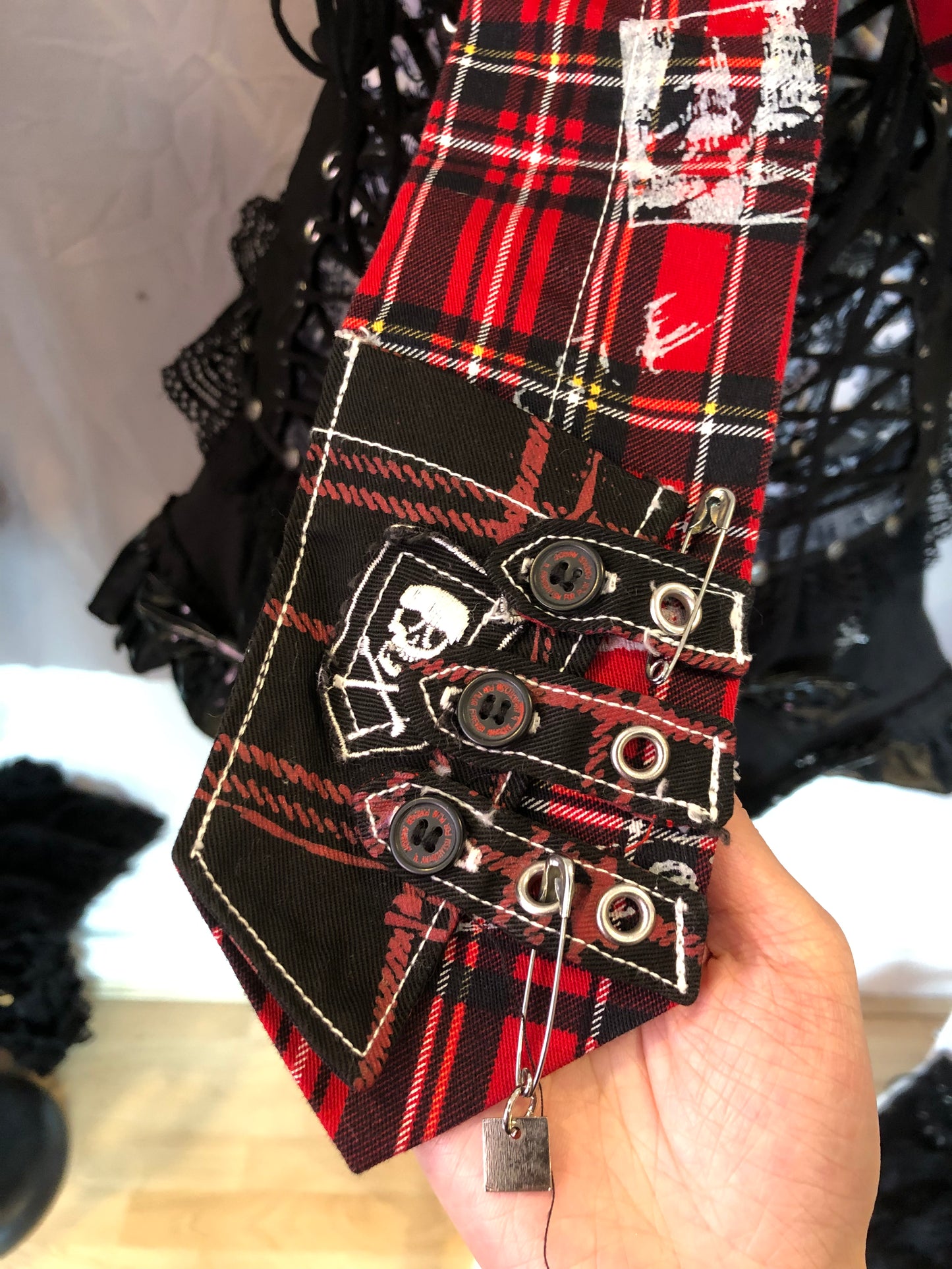 h.Naoto Plaid Skull Print Necktie