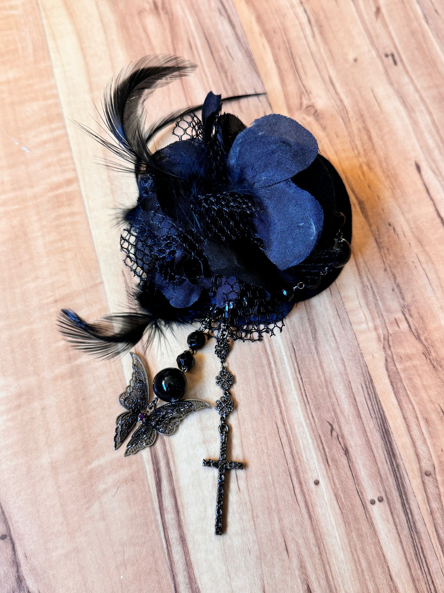 Black Peace Now Feather and Jewel Hairclip