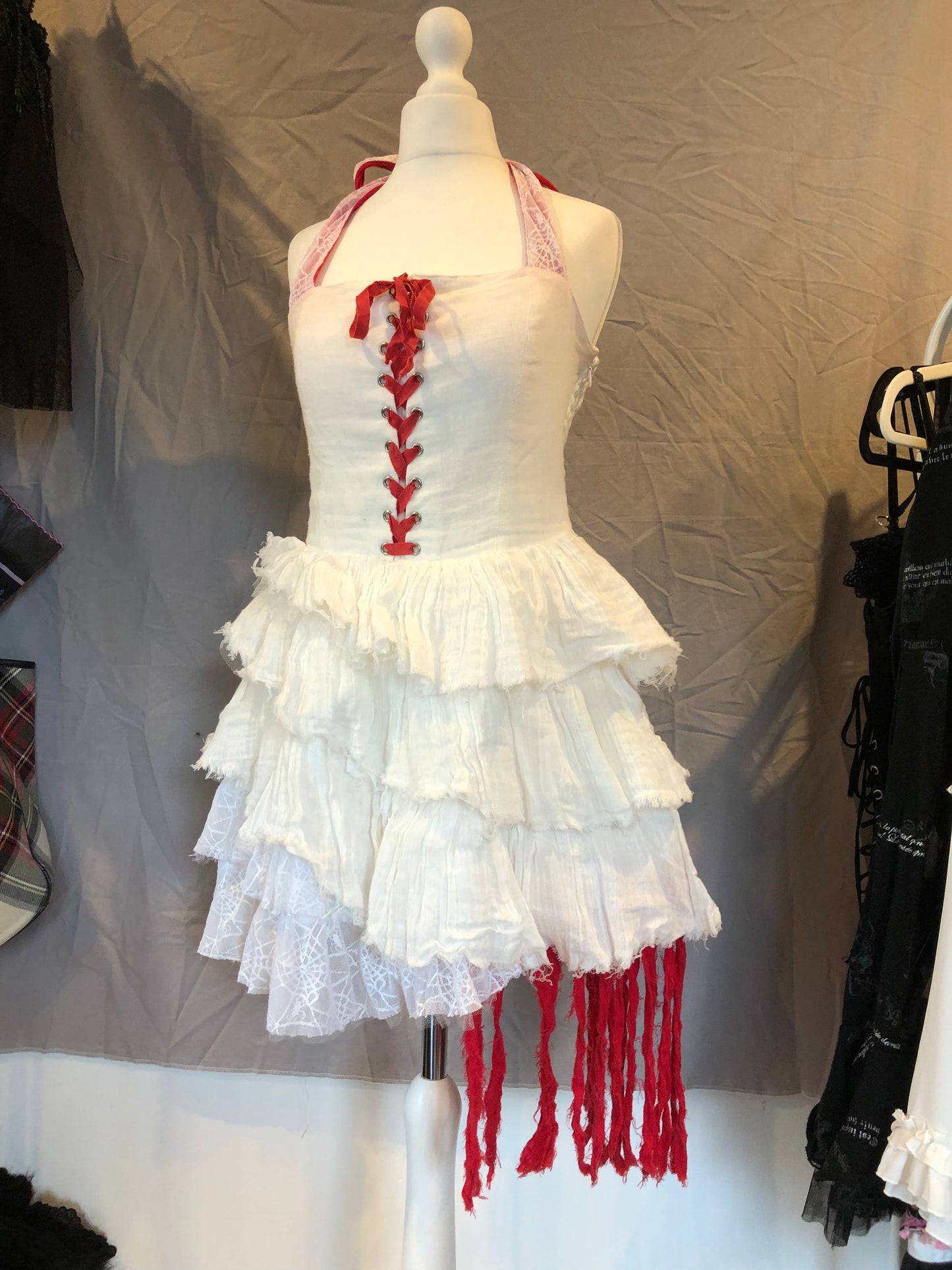 Hell Cat Punks Lace Up Ruffle Halter Top Dress