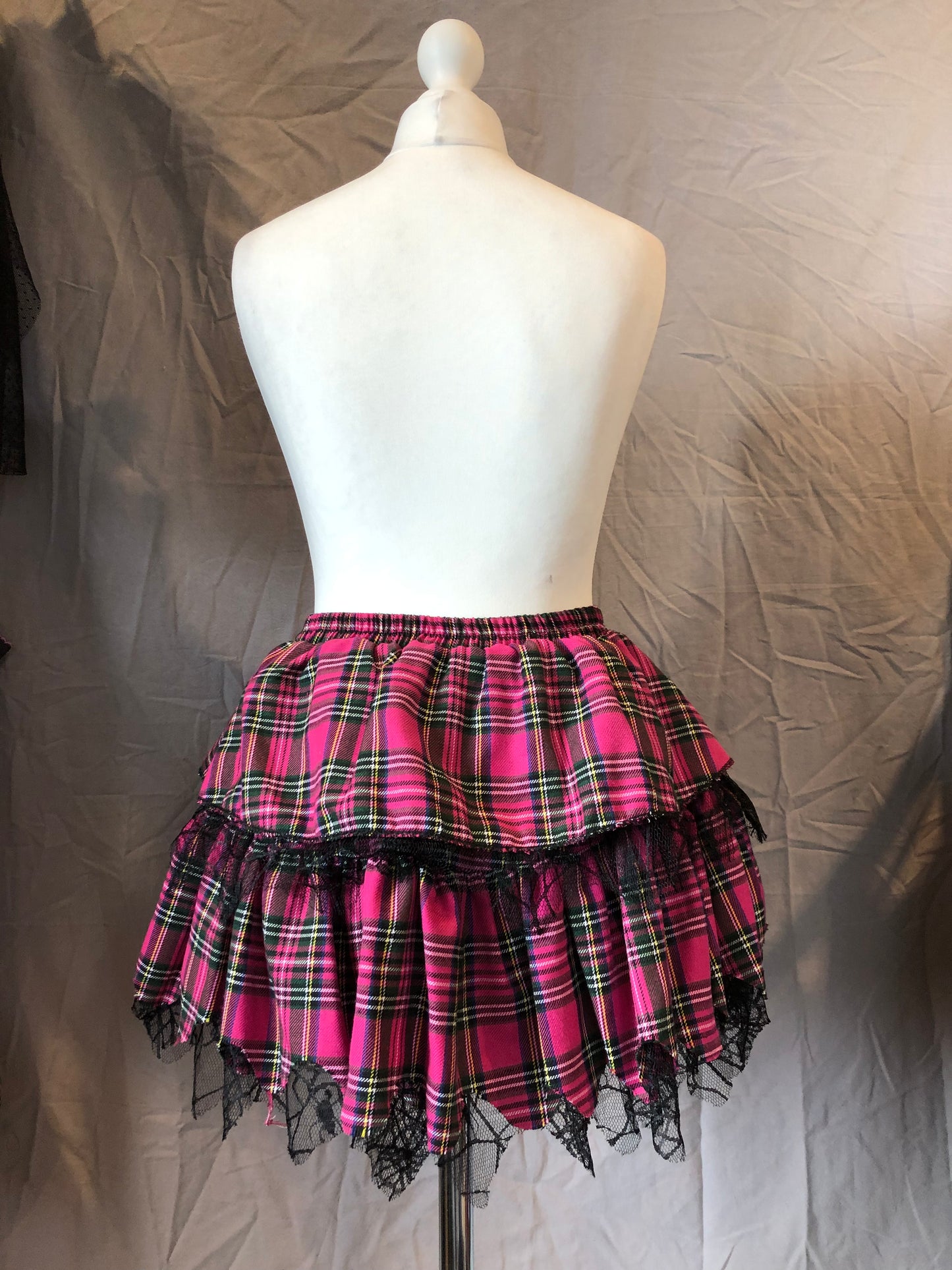ACDC RAG Skull Print Plaid Mesh Skirt