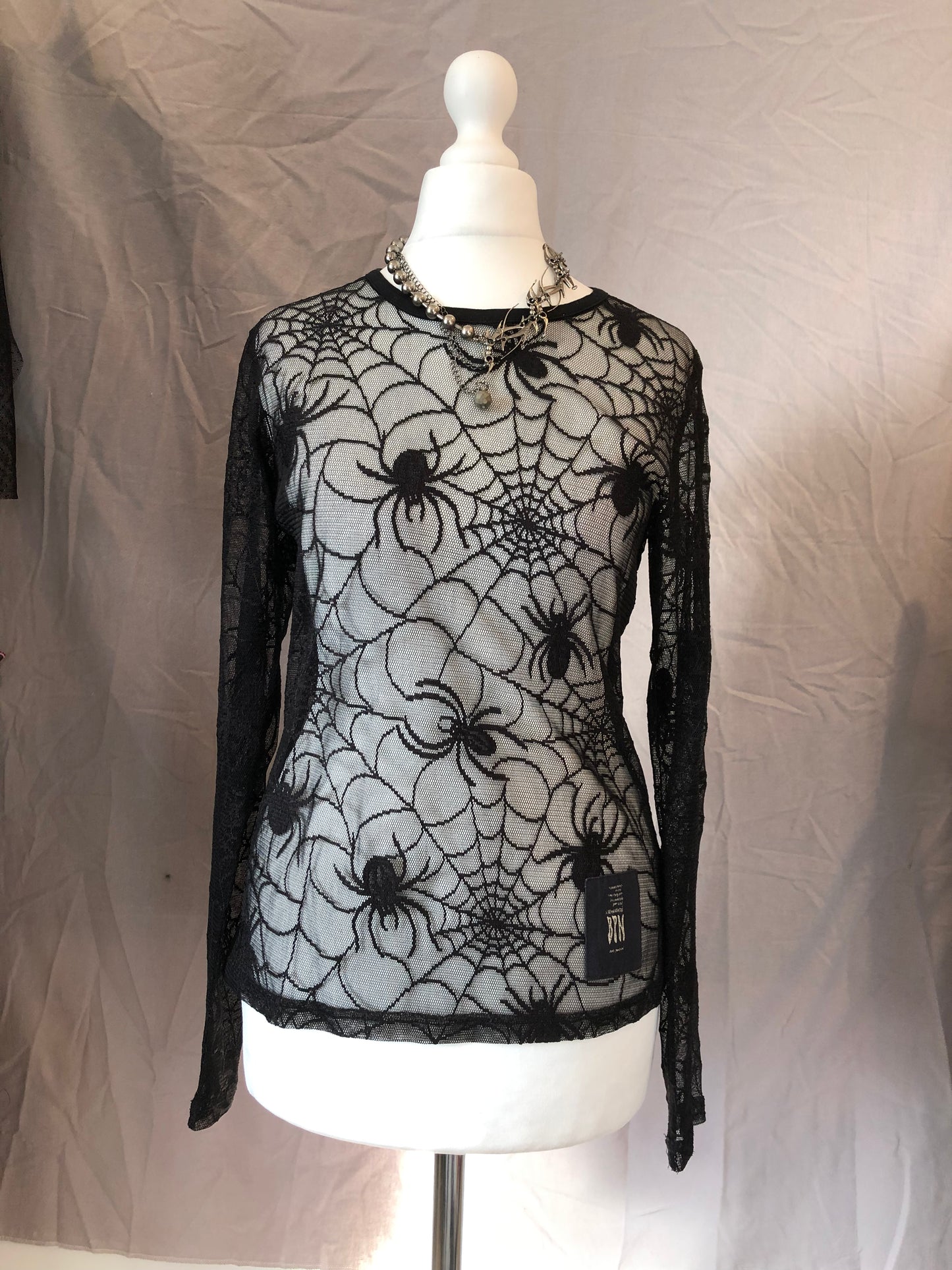 Black Peace Now Spider Web Mesh See-Through Top
