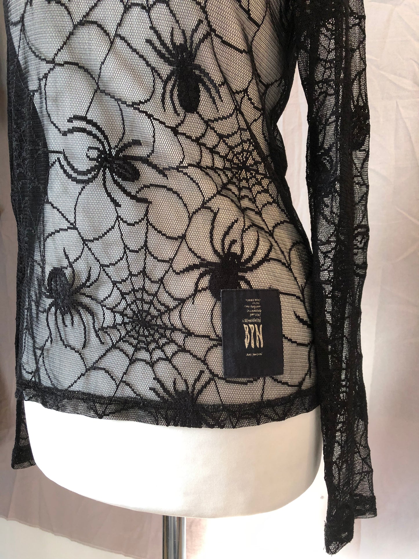 Black Peace Now Spider Web Mesh See-Through Top