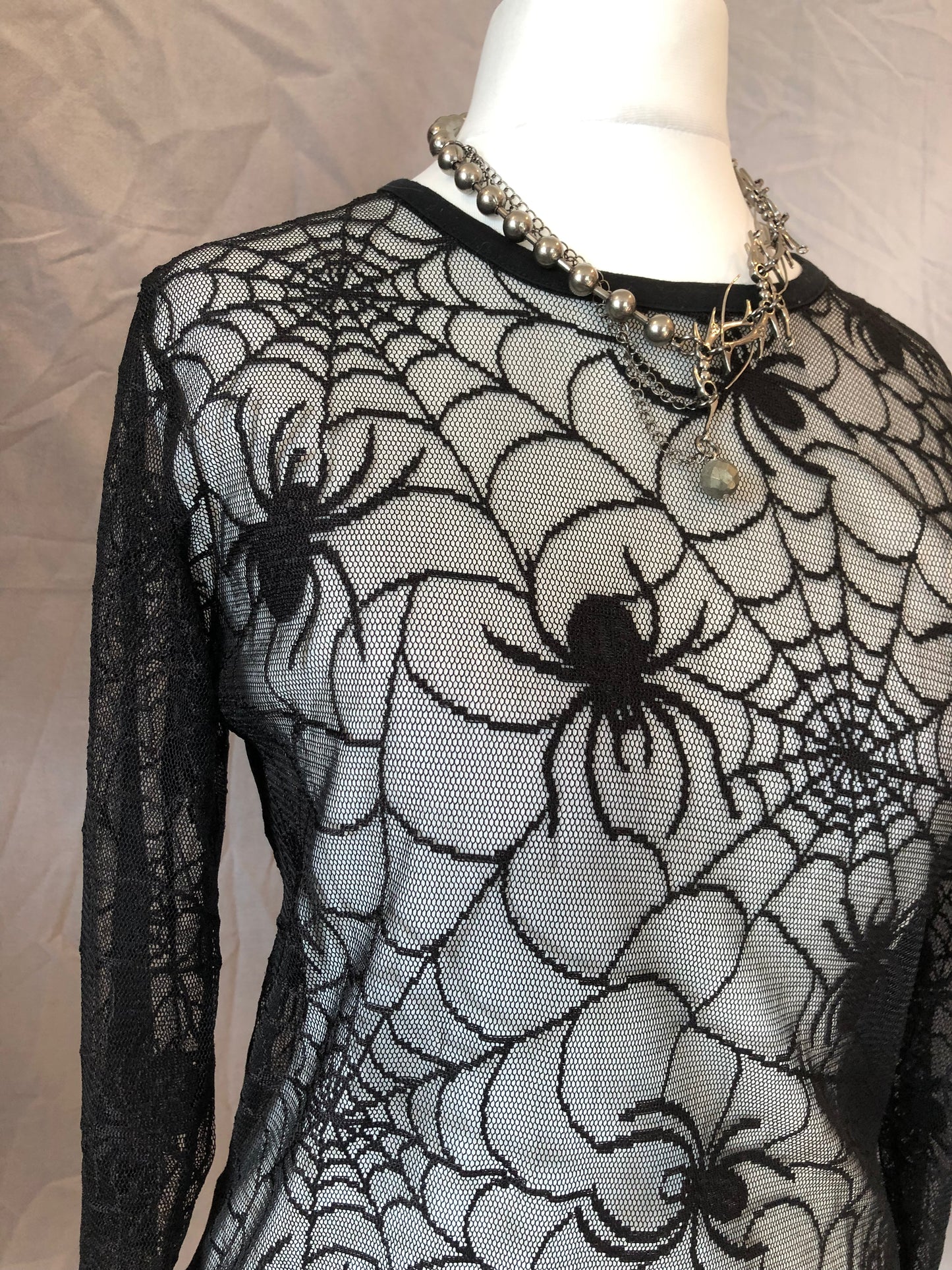 Black Peace Now Spider Web Mesh See-Through Top