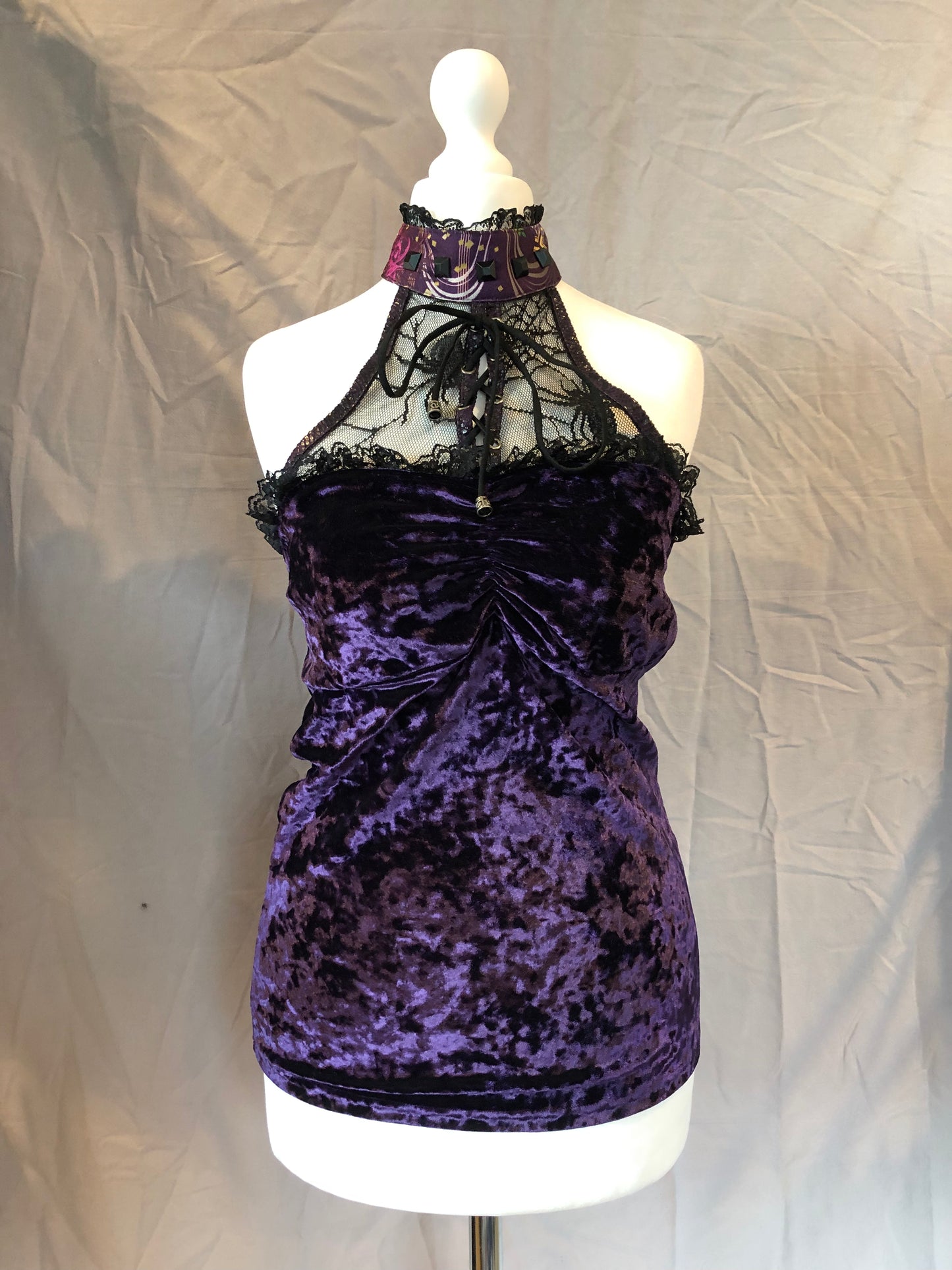 Qutie Frash Purple Velvet Mesh Halter Top