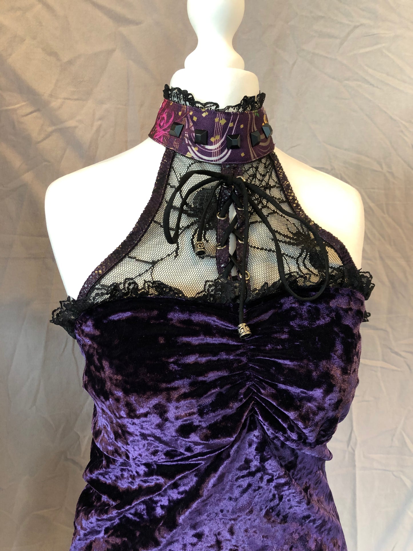 Qutie Frash Purple Velvet Mesh Halter Top