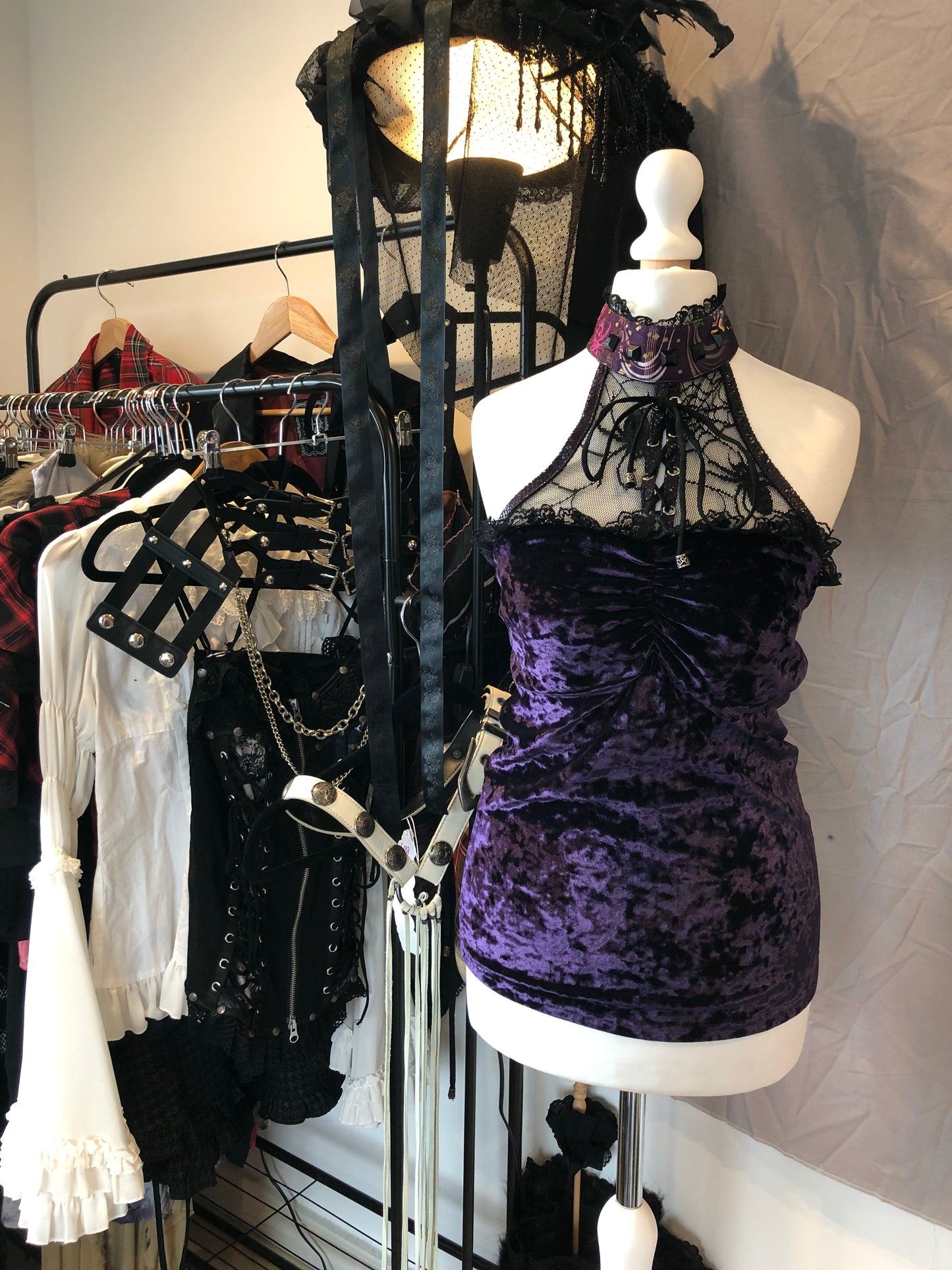 Qutie Frash Purple Velvet Mesh Halter Top