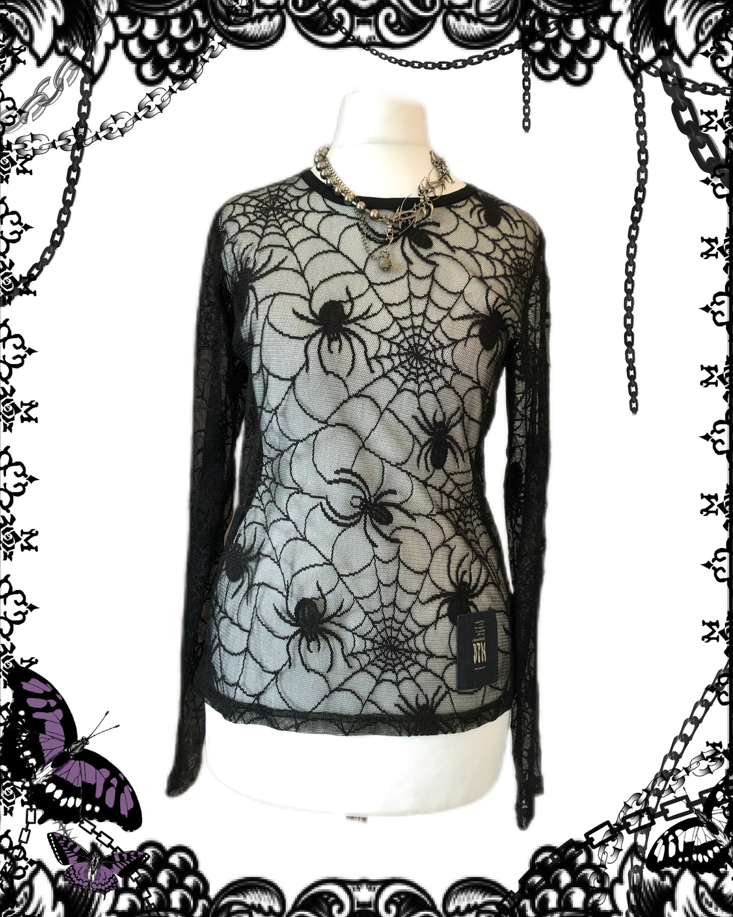 Black Peace Now Spider Web Mesh See-Through Top