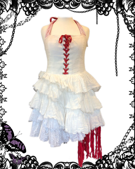 Hell Cat Punks Lace Up Ruffle Halter Top Dress