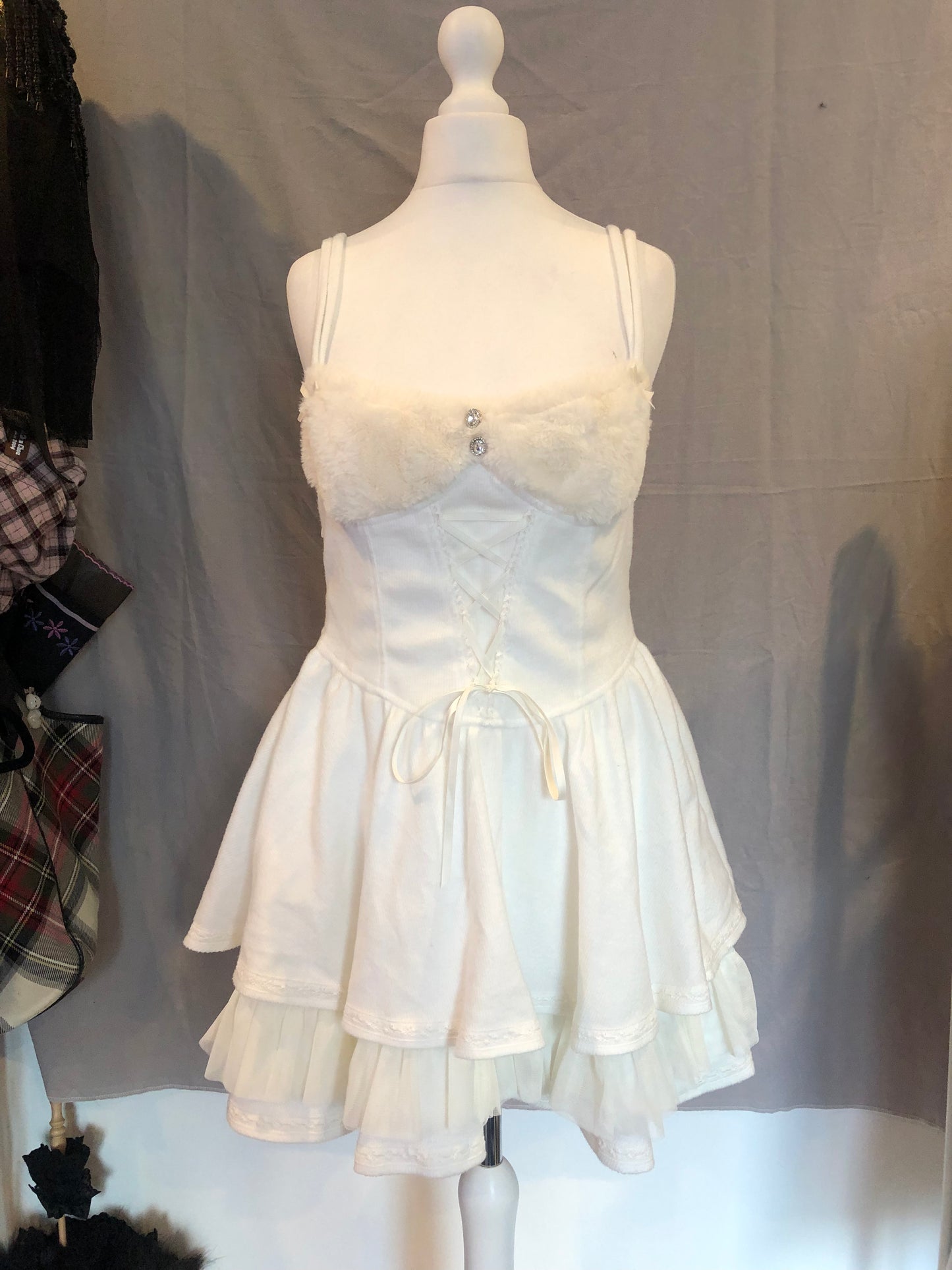 Bon21Hiz Fleece Ruffle Tank Top Dress