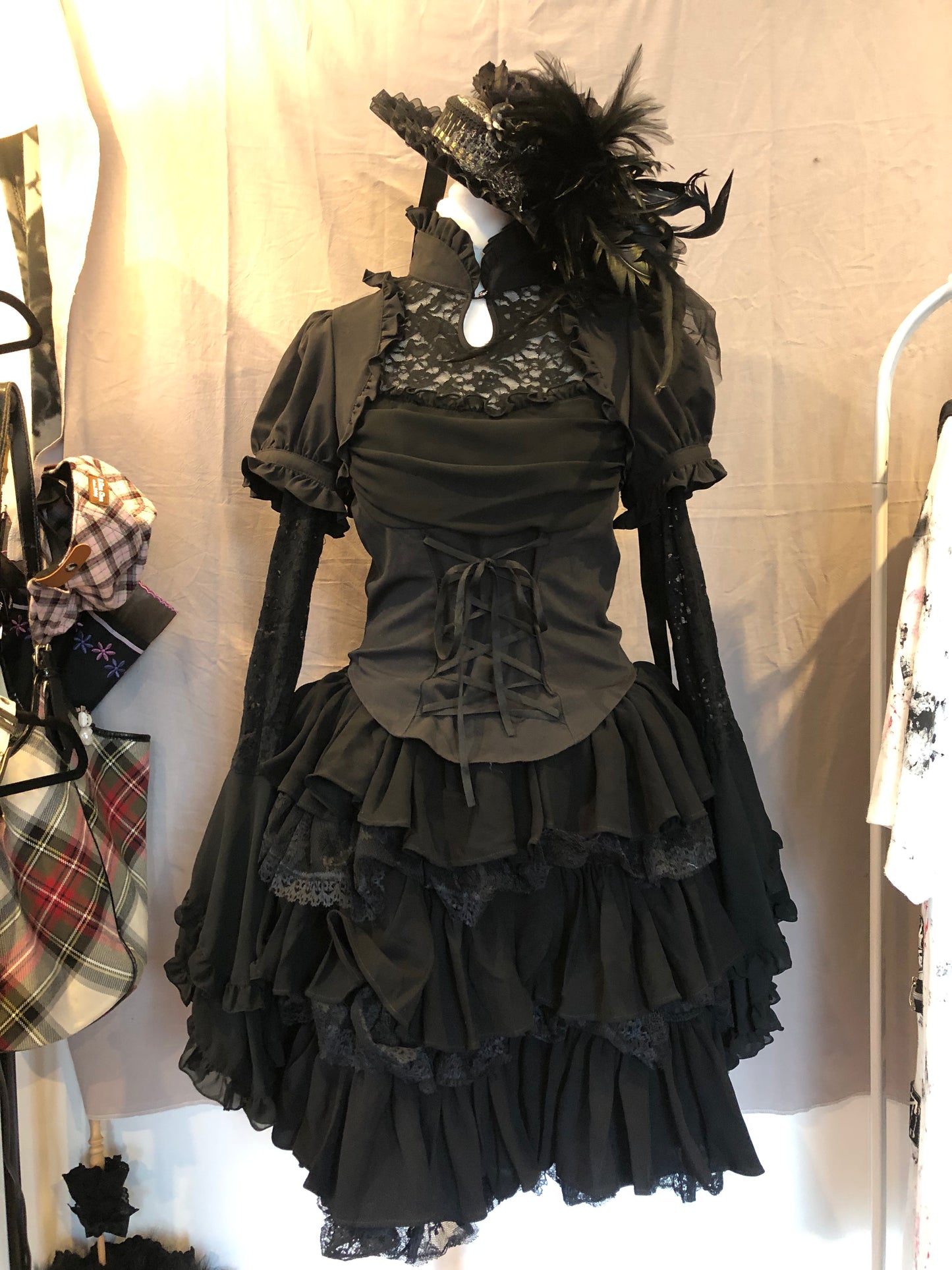 Black Peace Now Qipao-Collar Hime-Sleeves Lace-Up Top