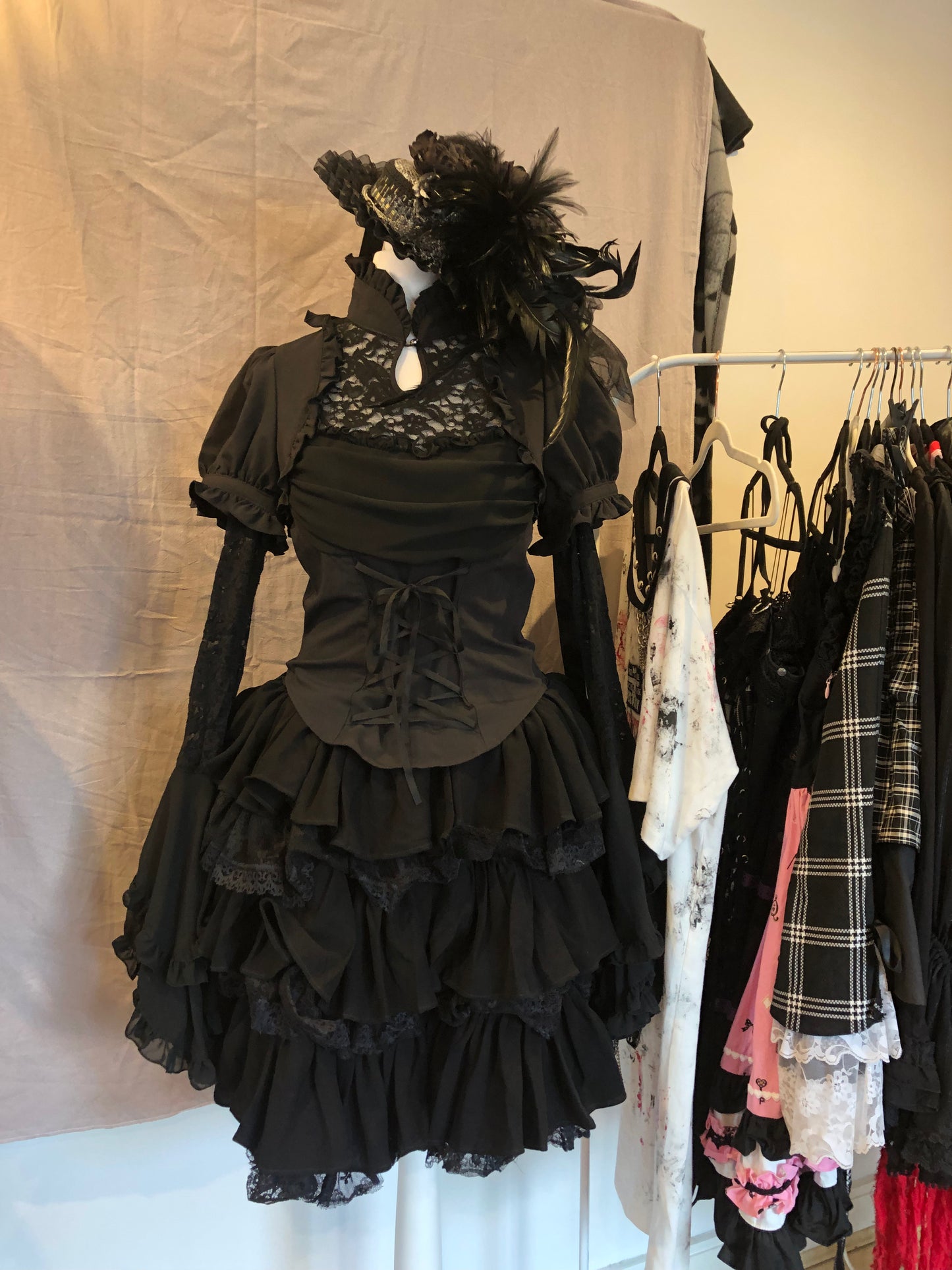 Black Peace Now Qipao-Collar Hime-Sleeves Lace-Up Top